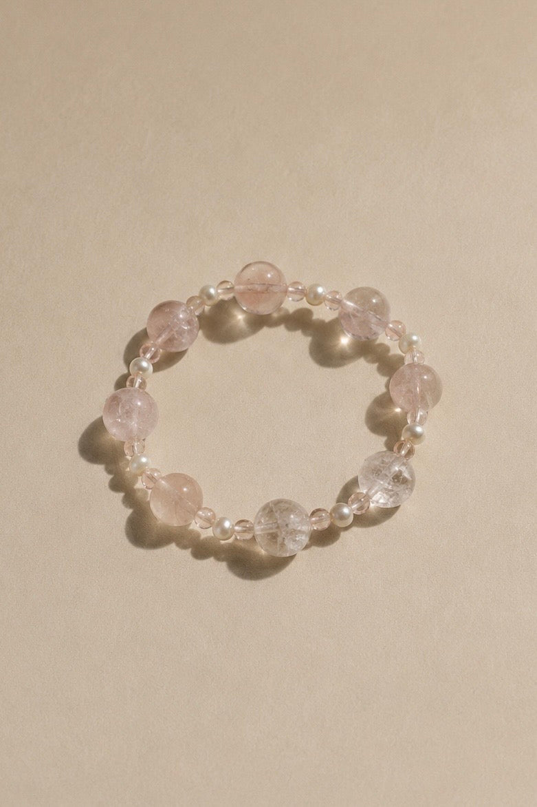 Pink Azeztulite & Strawberry Quartz Crystal Bracelet