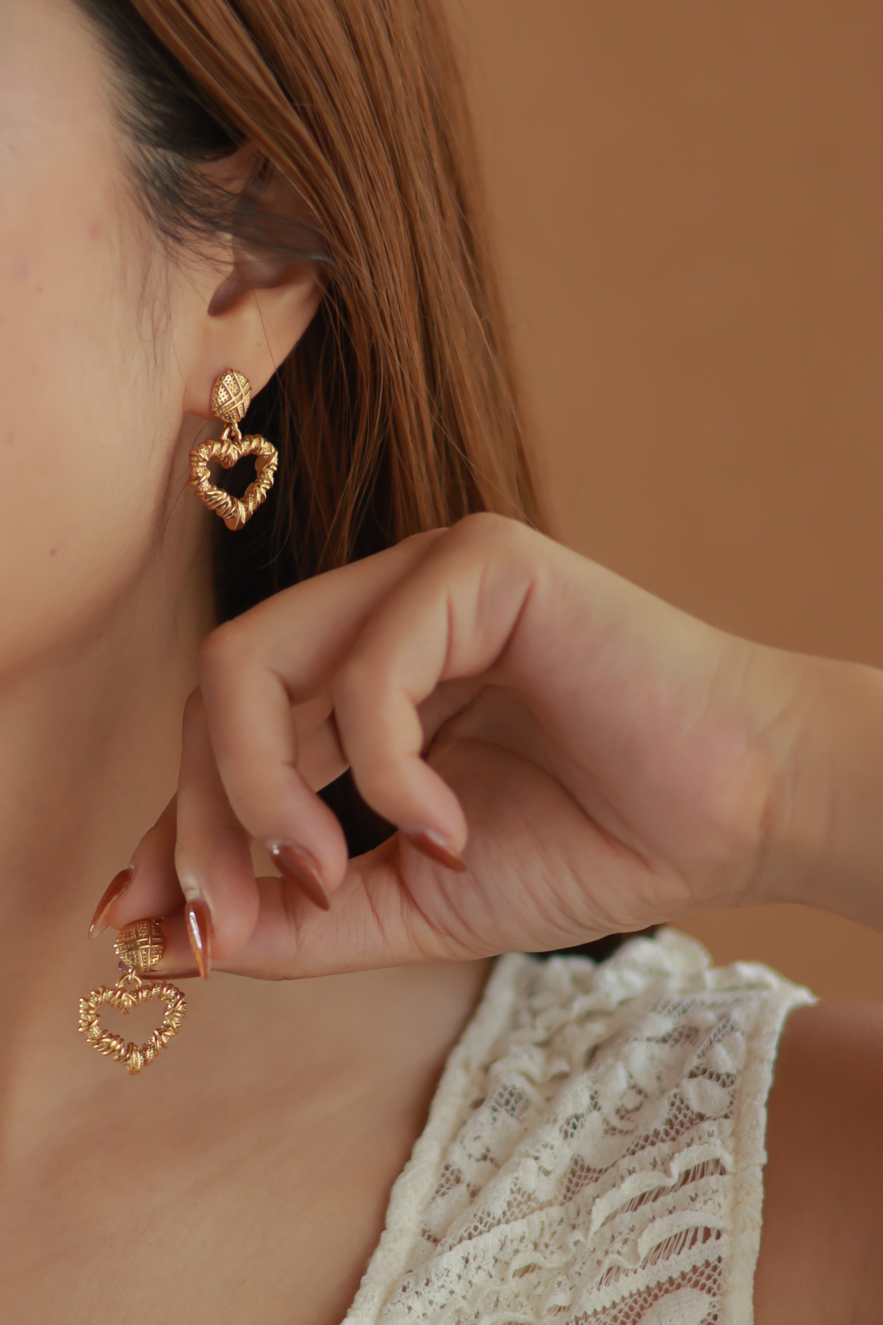 Textured Small Heart Earrings