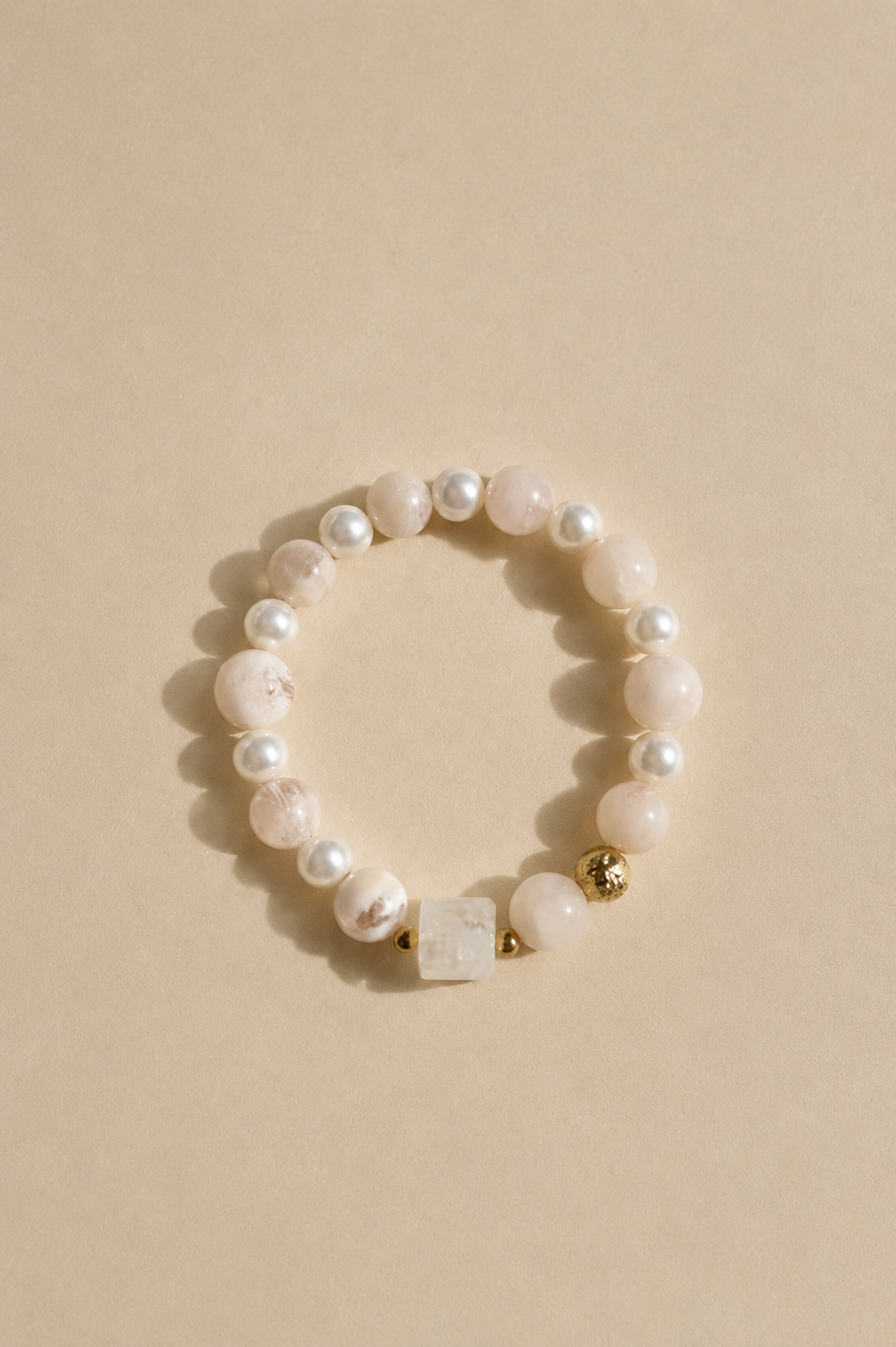 Pearl & Snowflake Phantom Quartz Crystal Bracelet