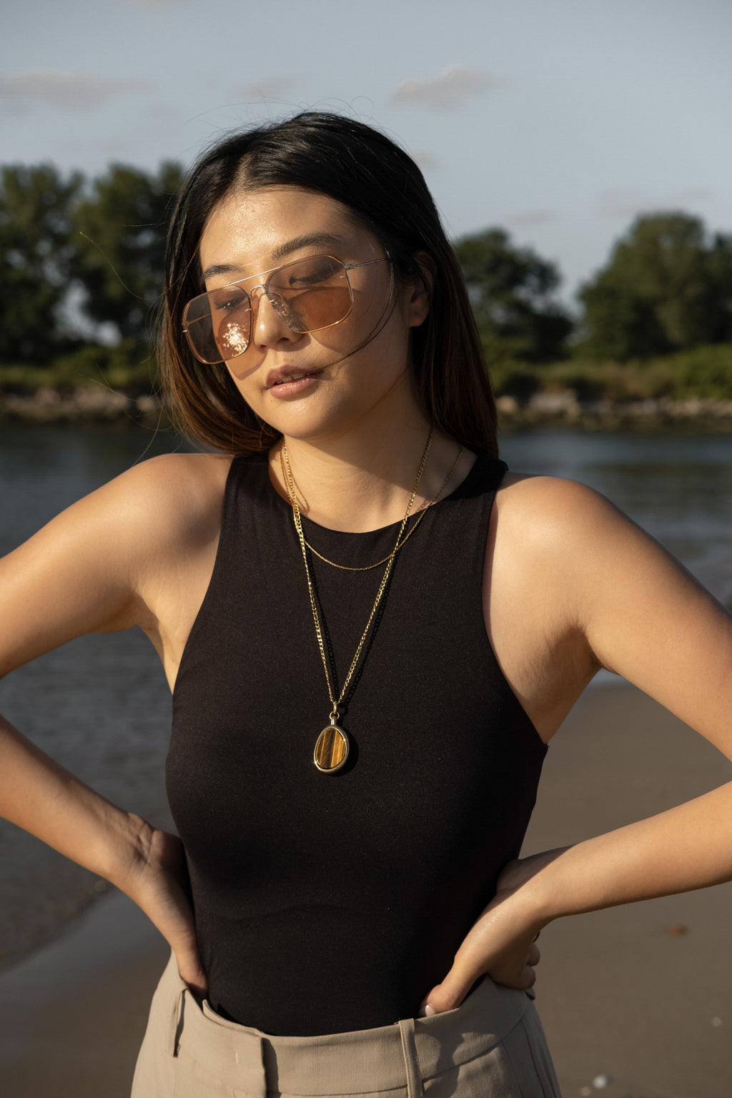 Tiger's Eye Long Drop Necklace