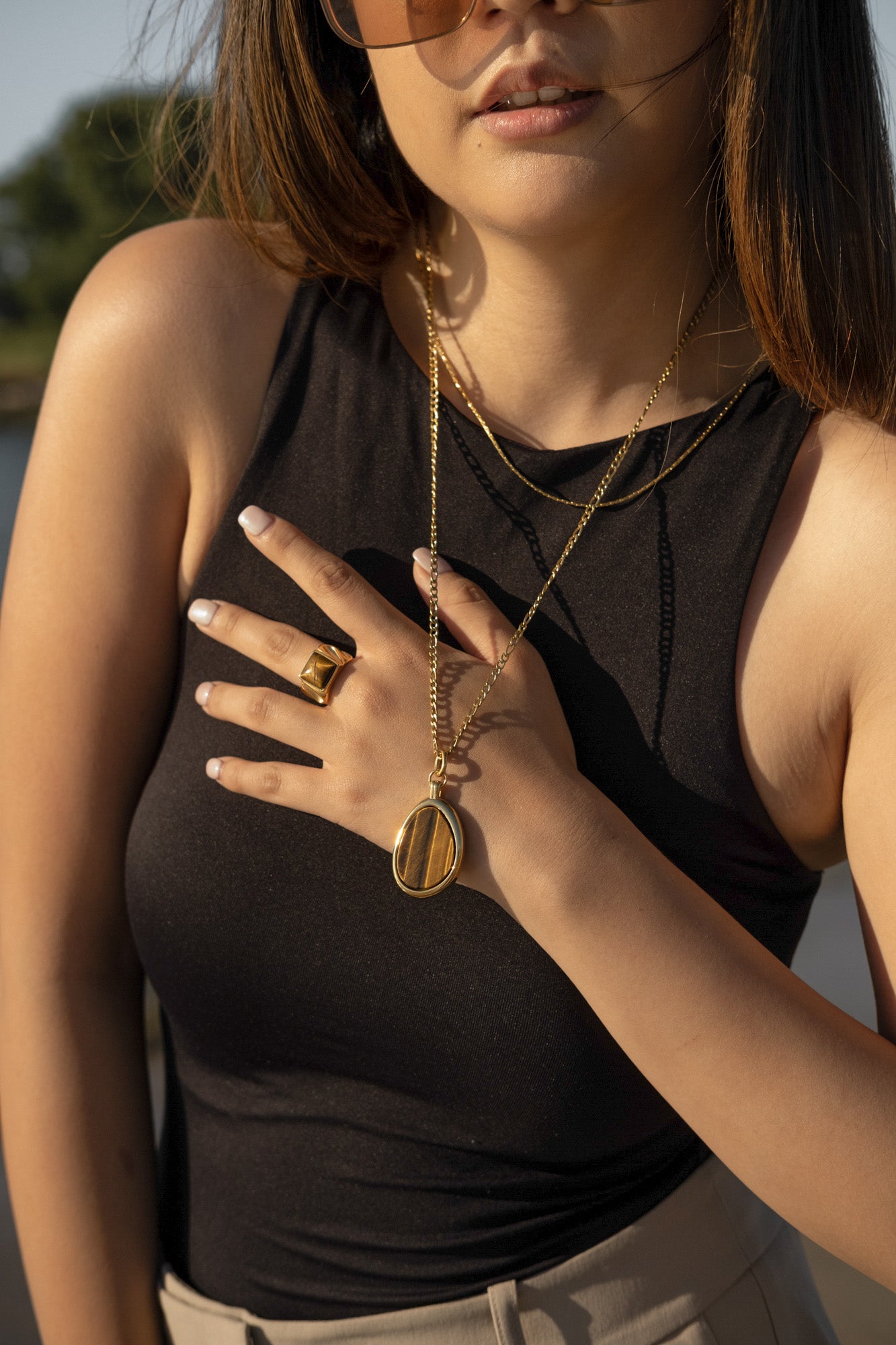 Tiger's Eye Long Drop Necklace