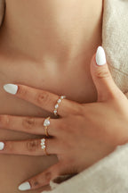 Dainty Gold Beaded Pearl Ring
