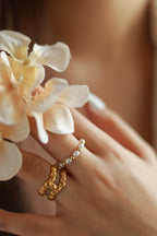 Dainty Gold Beaded Pearl Ring