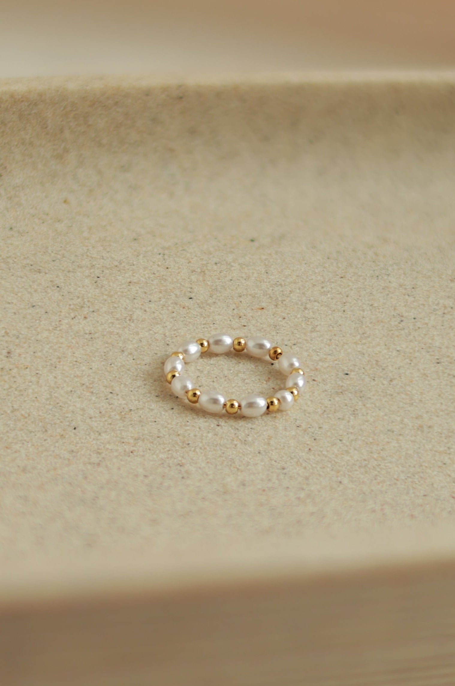 Dainty Gold Beaded Pearl Ring