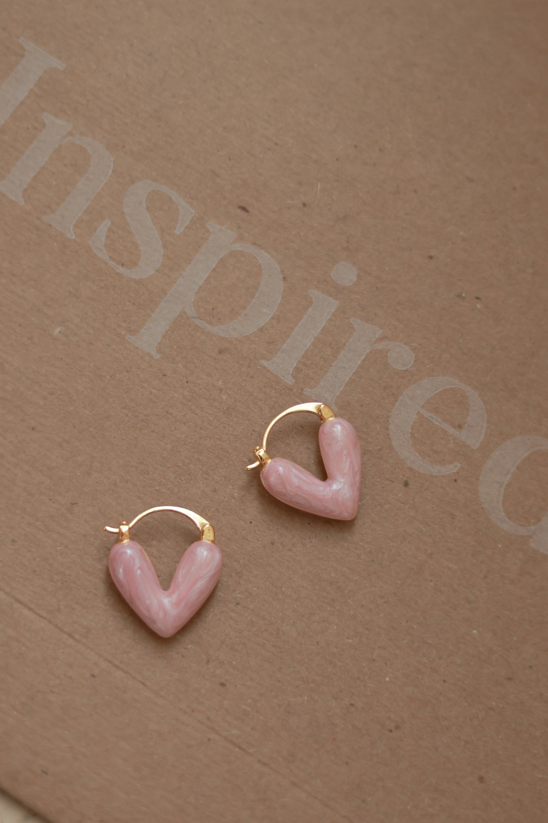 Enamel Pink Heart Earrings