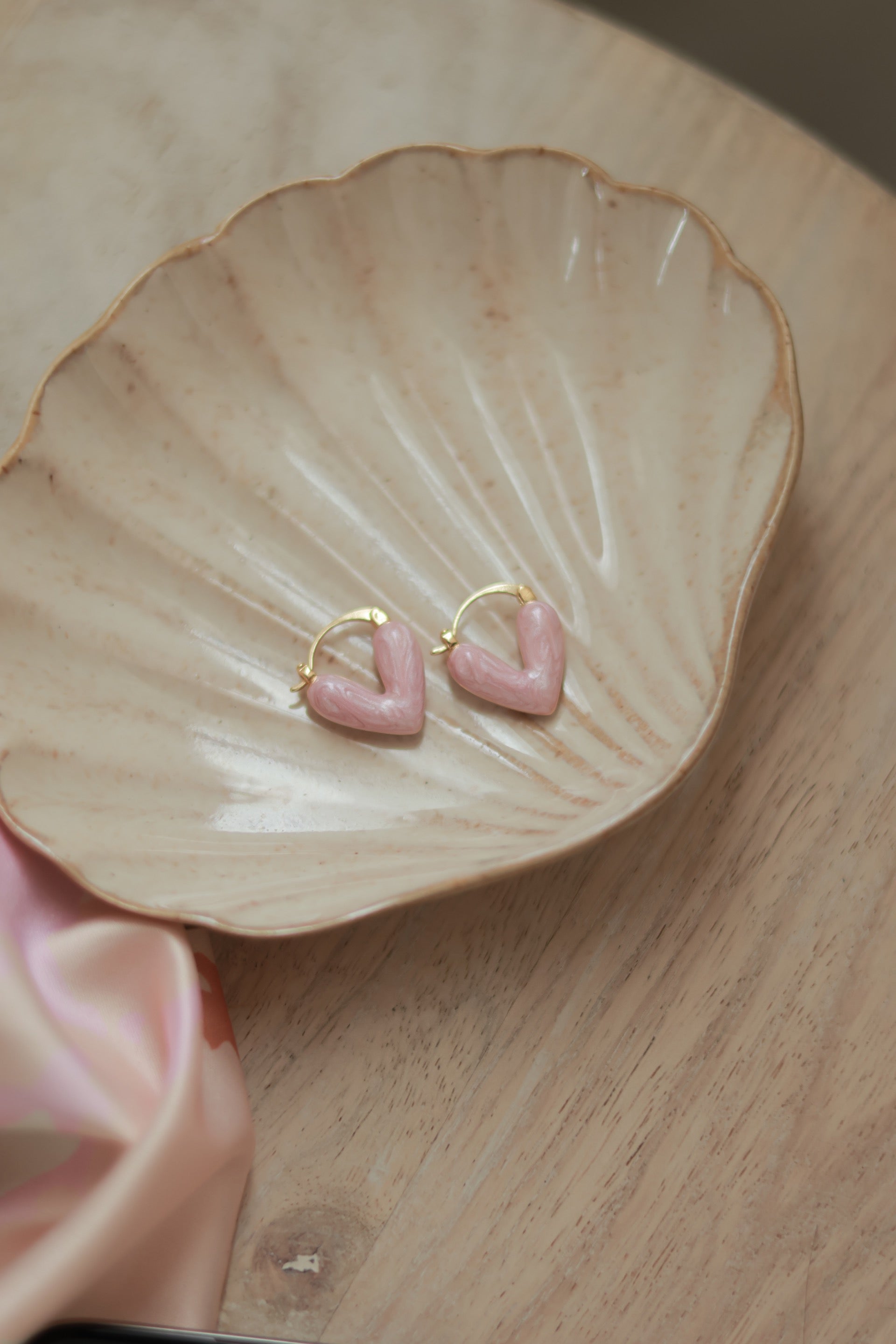 Enamel Pink Heart Earrings
