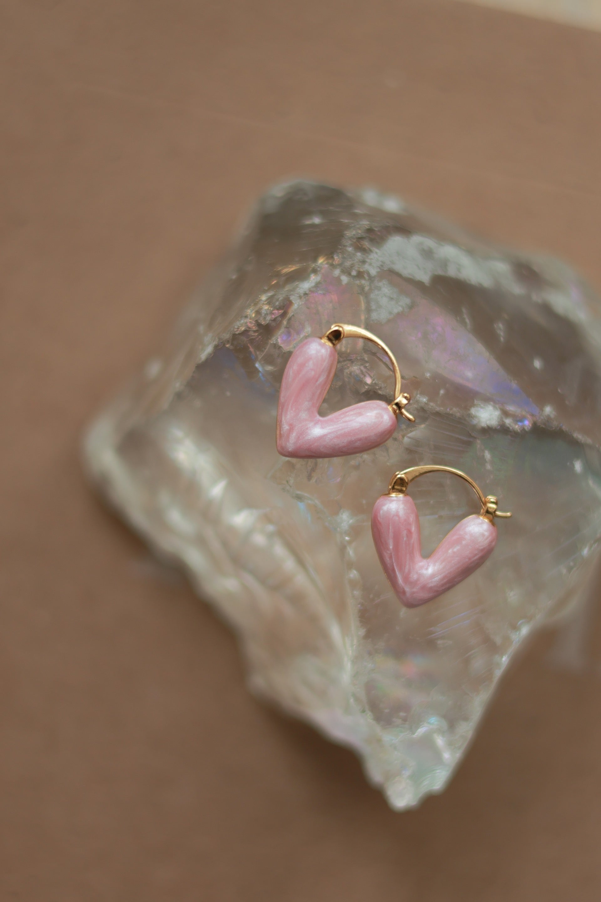 Enamel Pink Heart Earrings