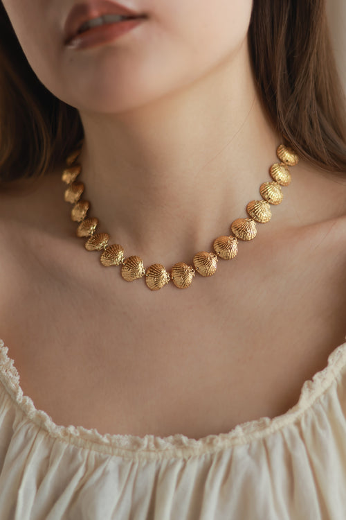 Antique Full Seashell Necklace, on model