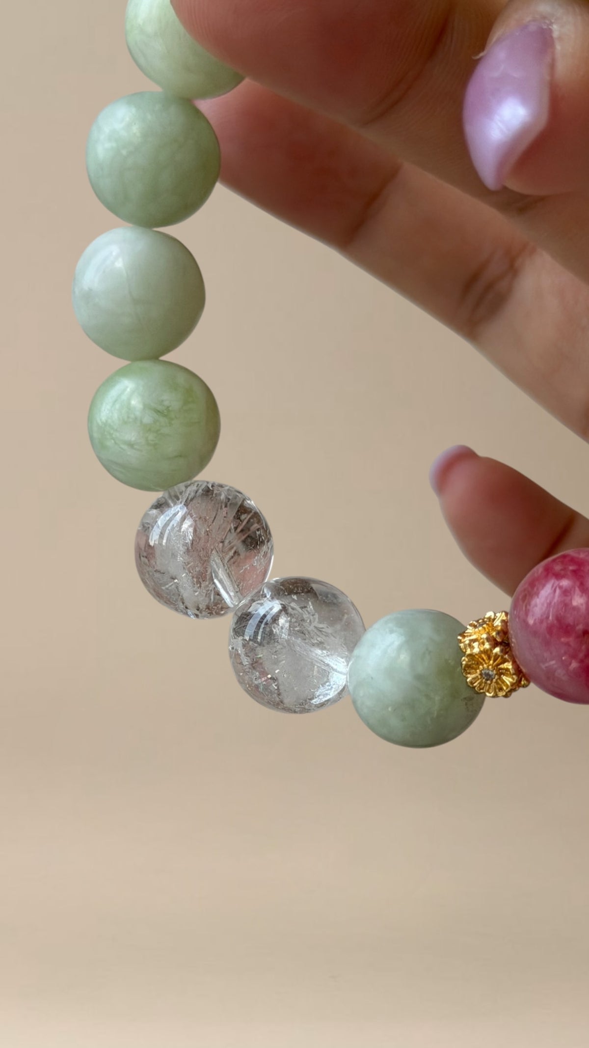 Jade+Strawberry Quartz Bracelet