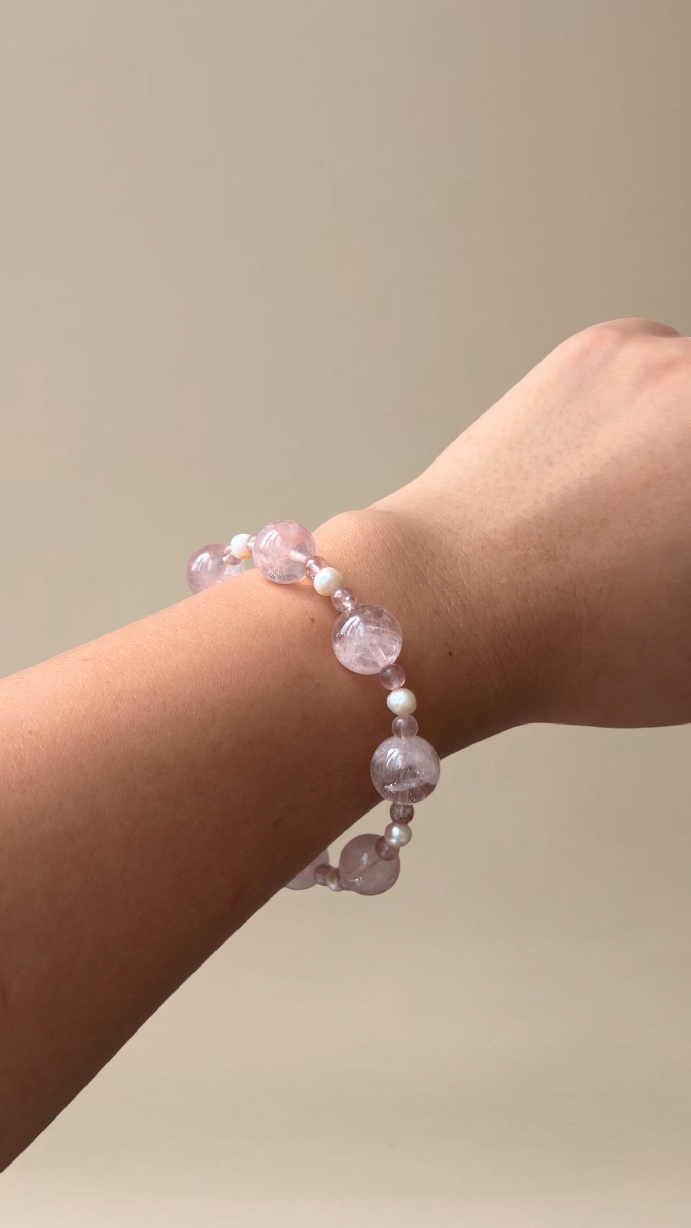 Pink Azeztulite & Strawberry Quartz Crystal Bracelet