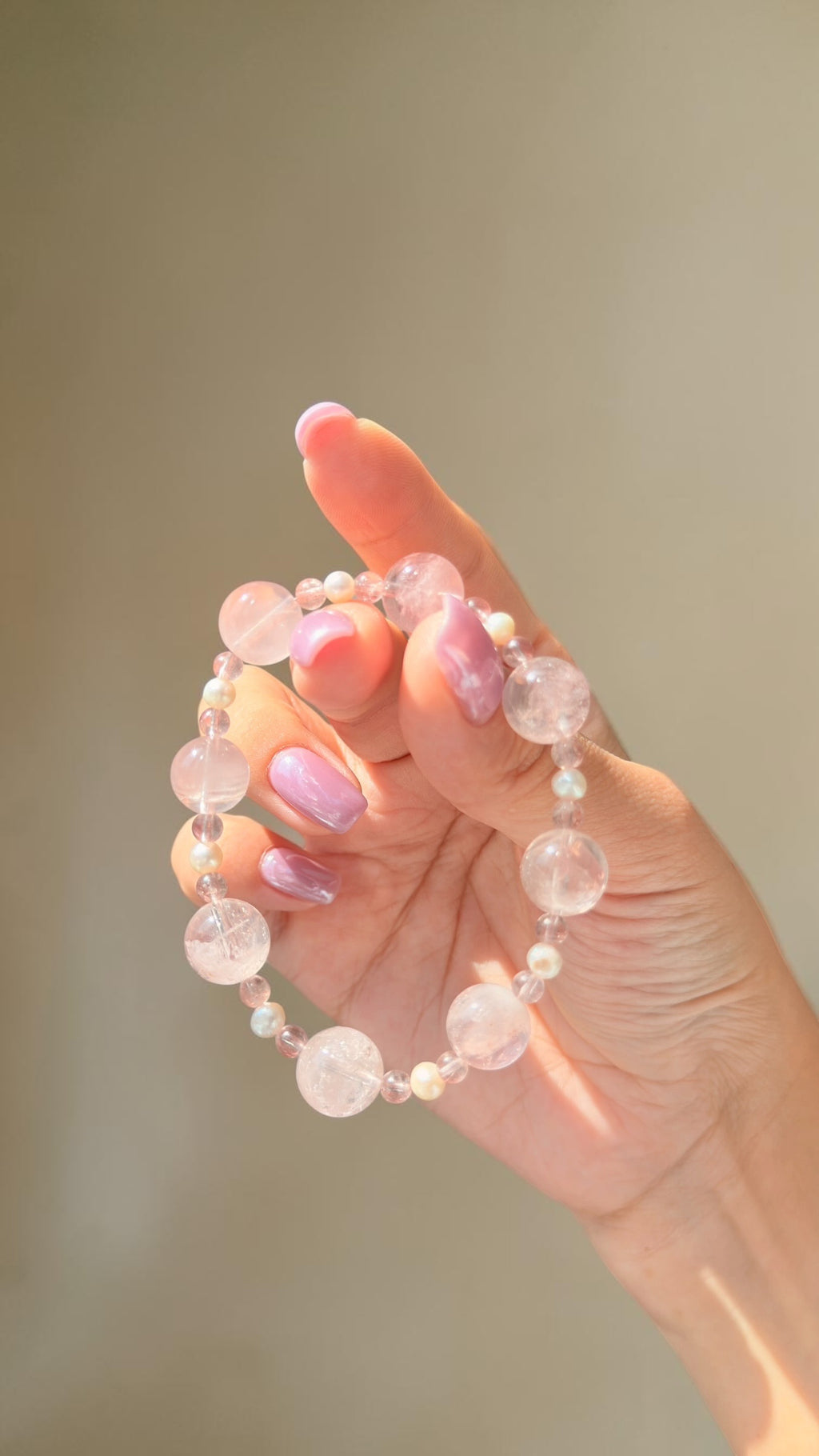 Pink Azeztulite & Strawberry Quartz Crystal Bracelet