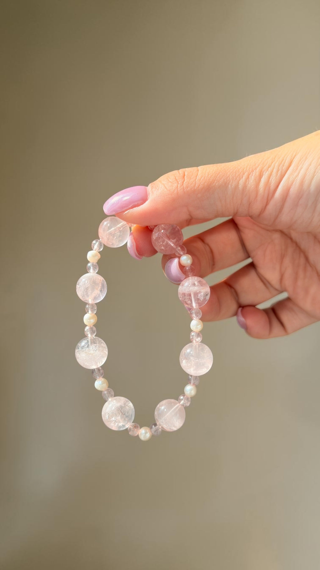Pink Azeztulite & Strawberry Quartz Crystal Bracelet