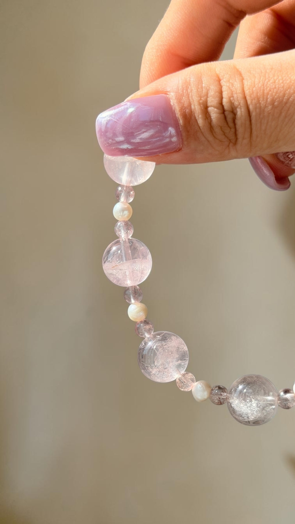 Pink Azeztulite & Strawberry Quartz Crystal Bracelet