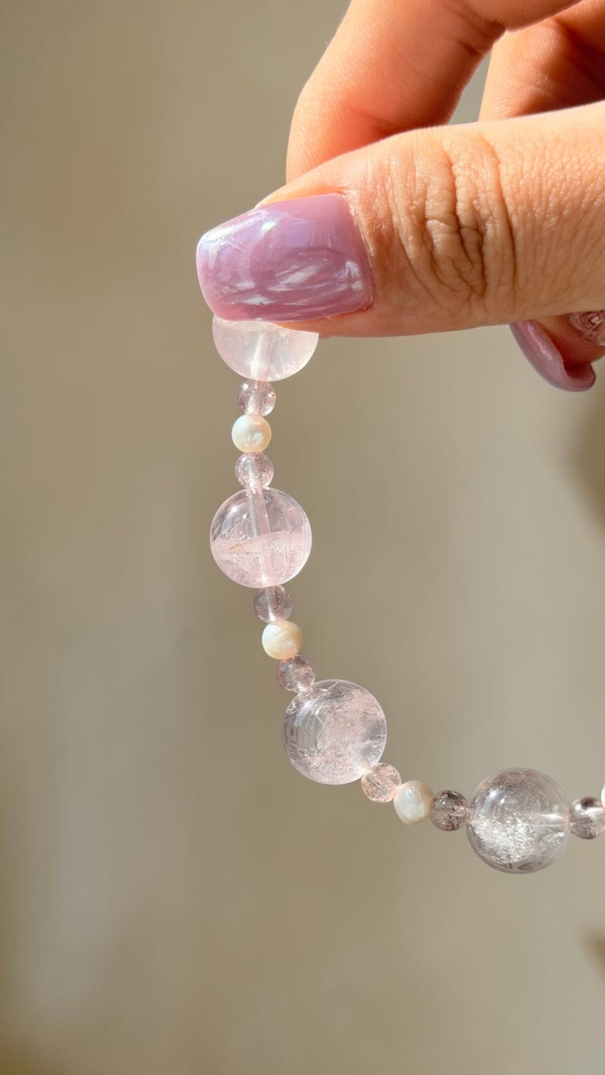 Pink Azeztulite & Strawberry Quartz Crystal Bracelet