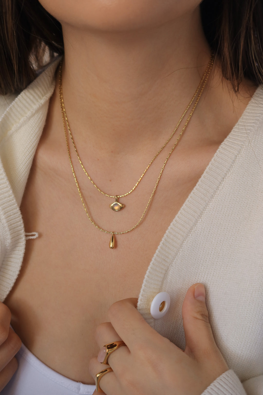 Evil Eye & Teardrop Necklace Set