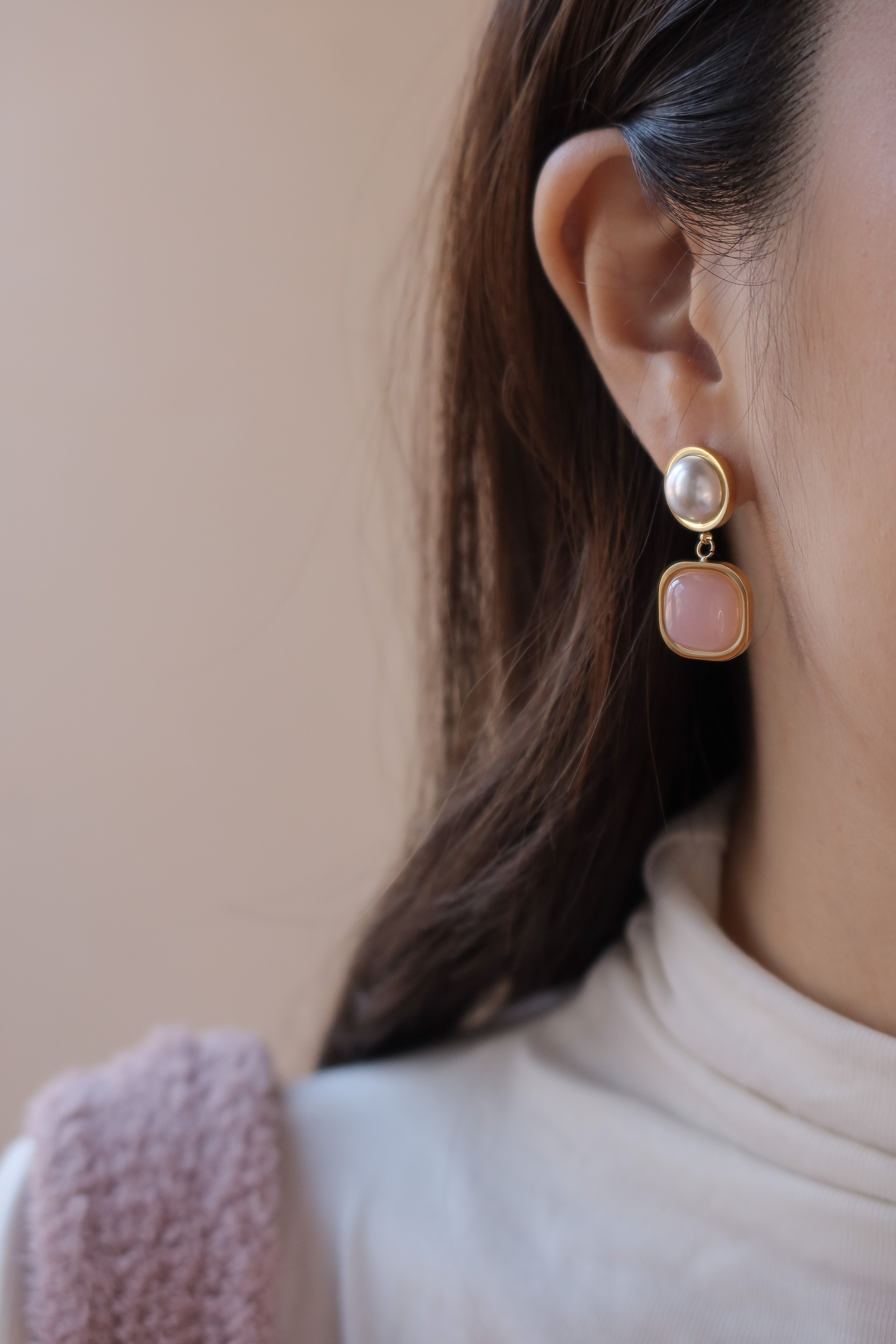 Pink Pearl Drop Earrings