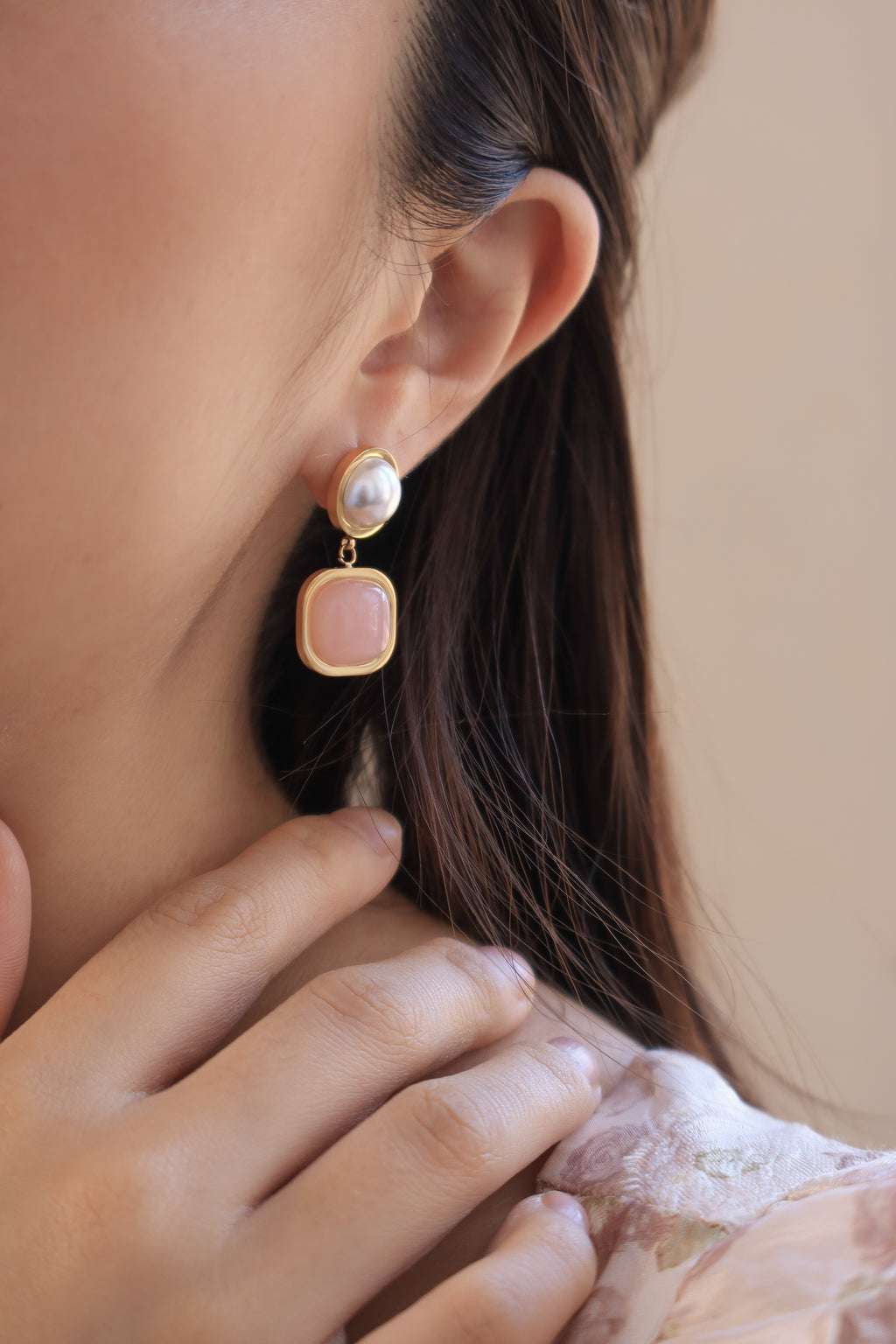 Pink Pearl Drop Earrings