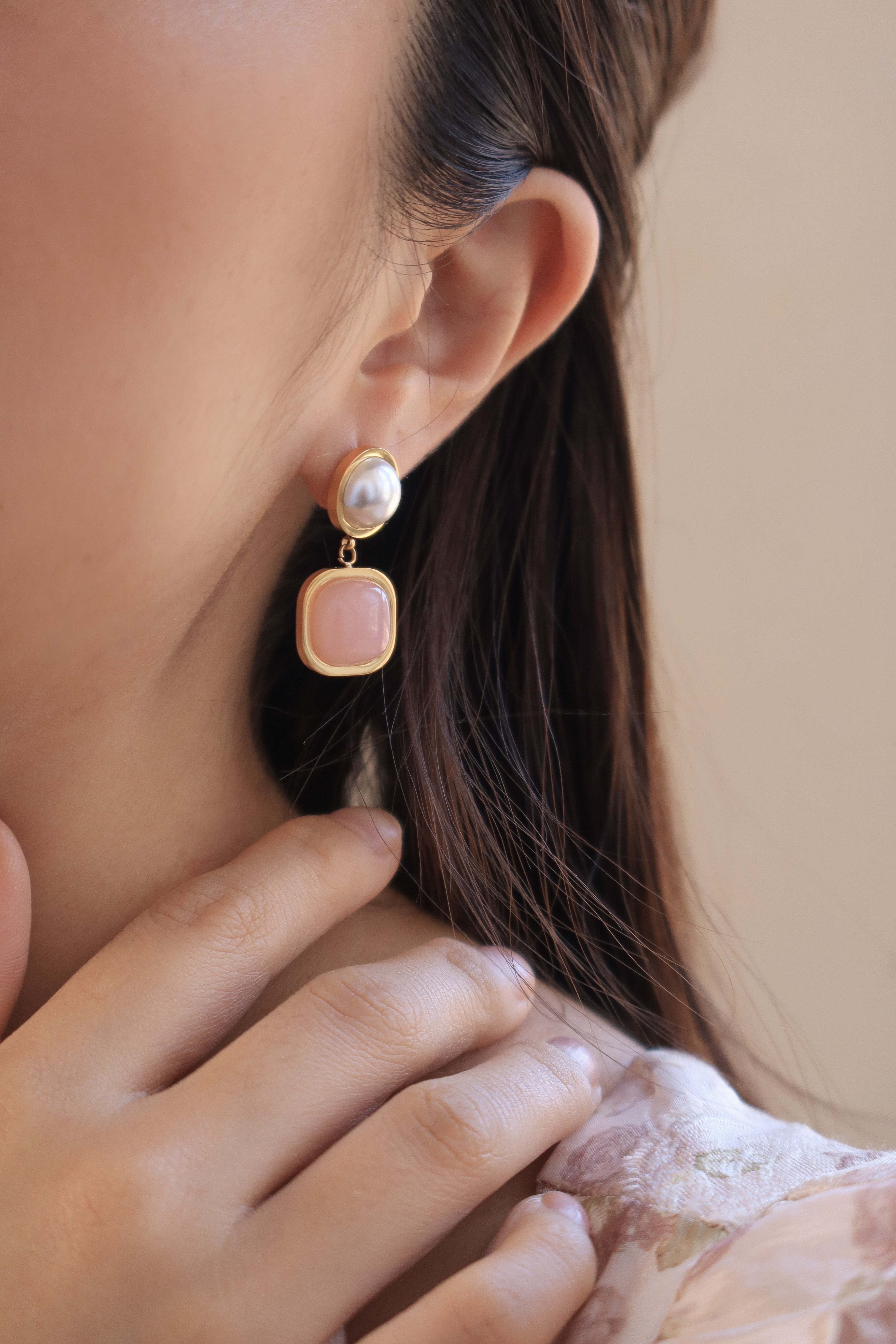 Pink Pearl Drop Earrings