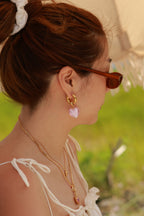 Pink Gemstone Heart Earrings