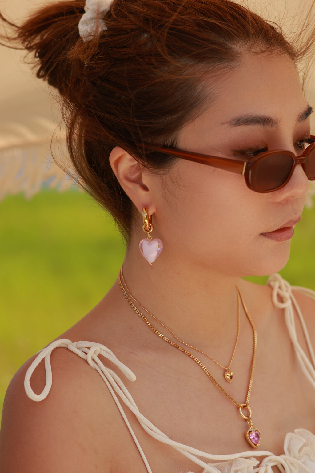 Pink Gemstone Heart Earrings