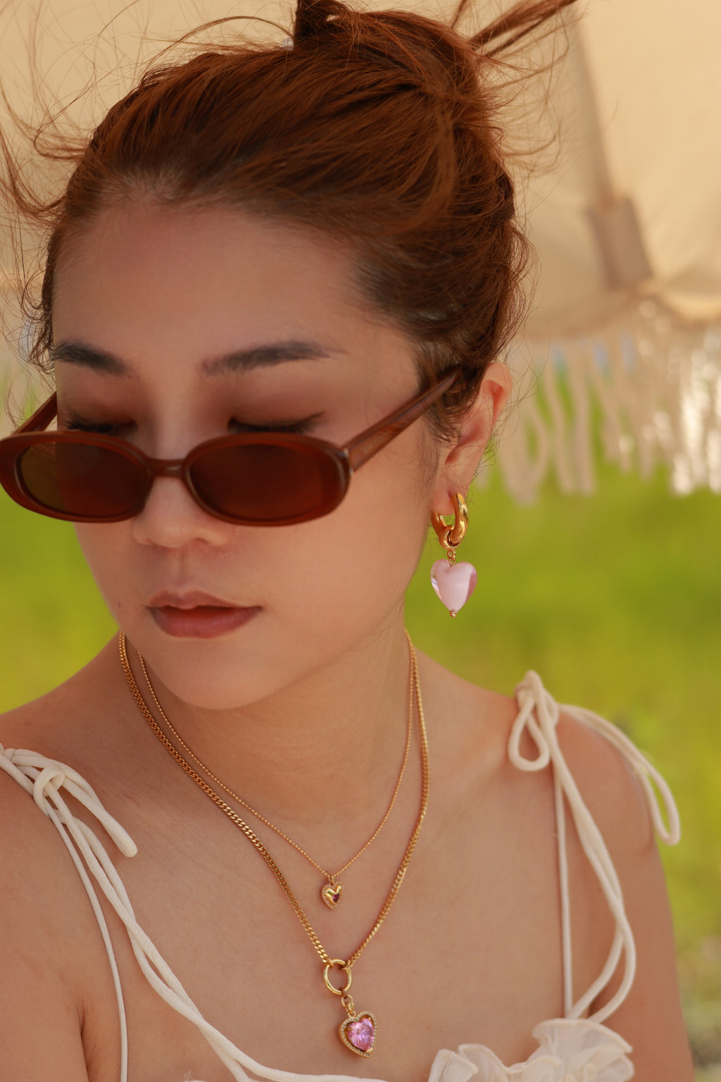 Pink Gemstone Heart Earrings