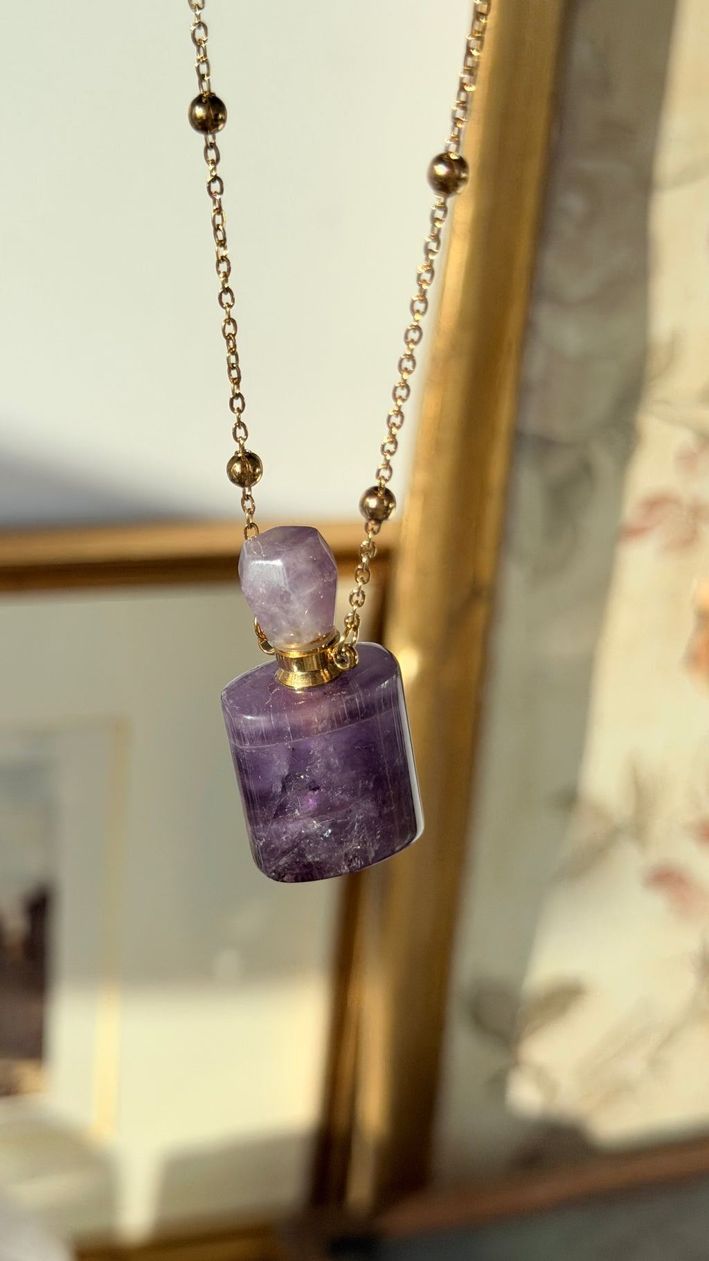 Amethyst Perfume Bottle Necklace