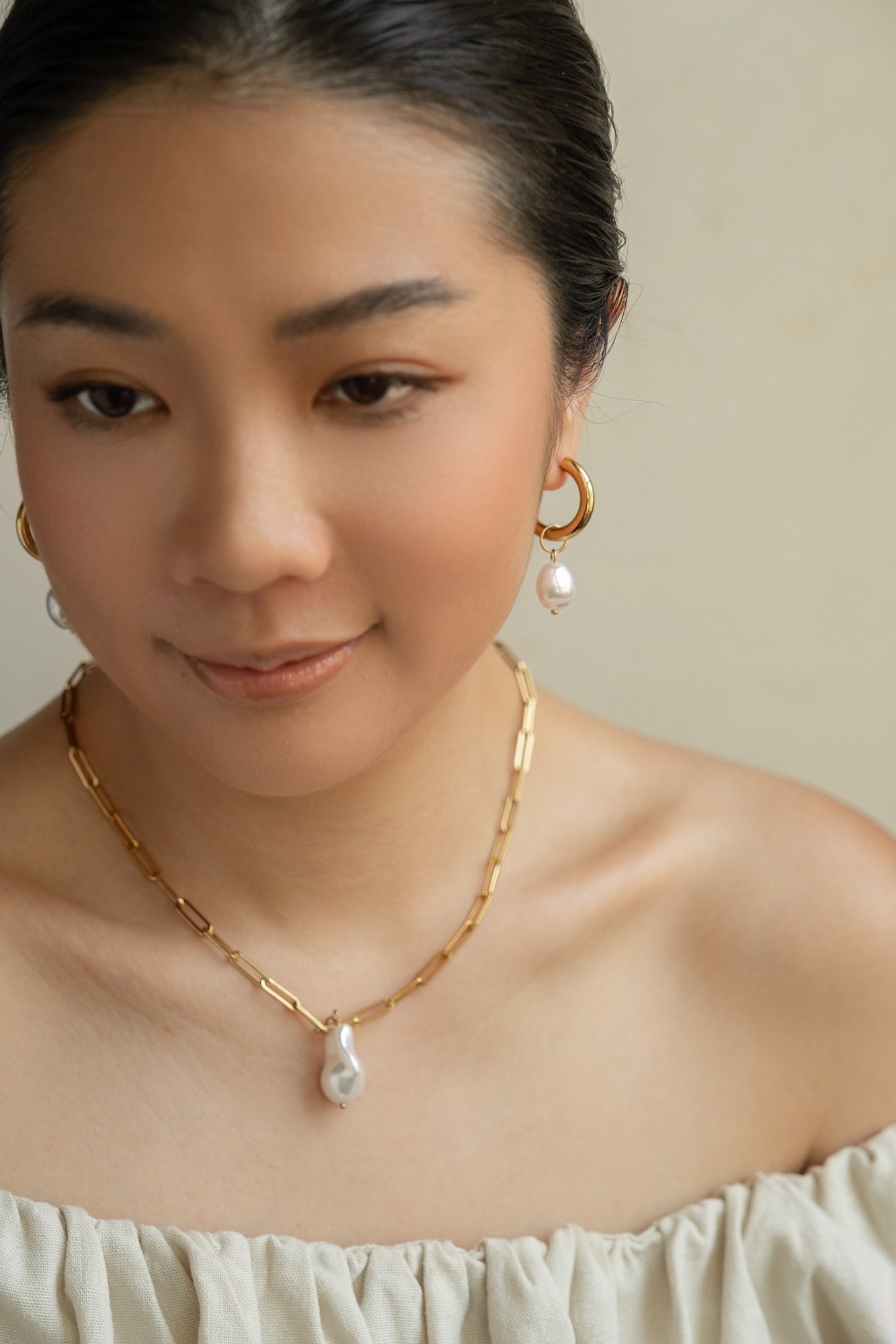 Barque Pearl & Hoop Earrings