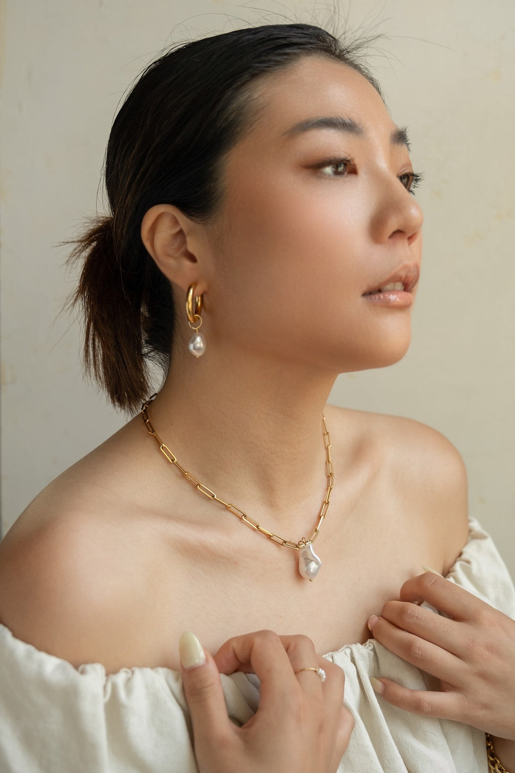 Barque Pearl & Hoop Earrings