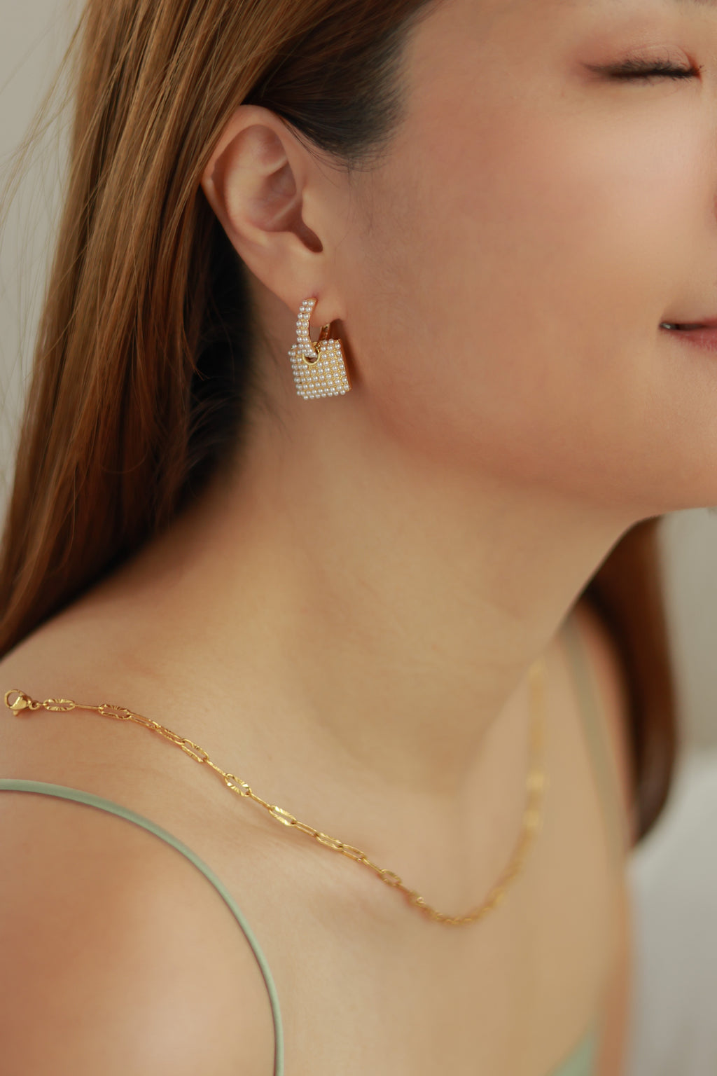 Square Pave Pearl Earrings