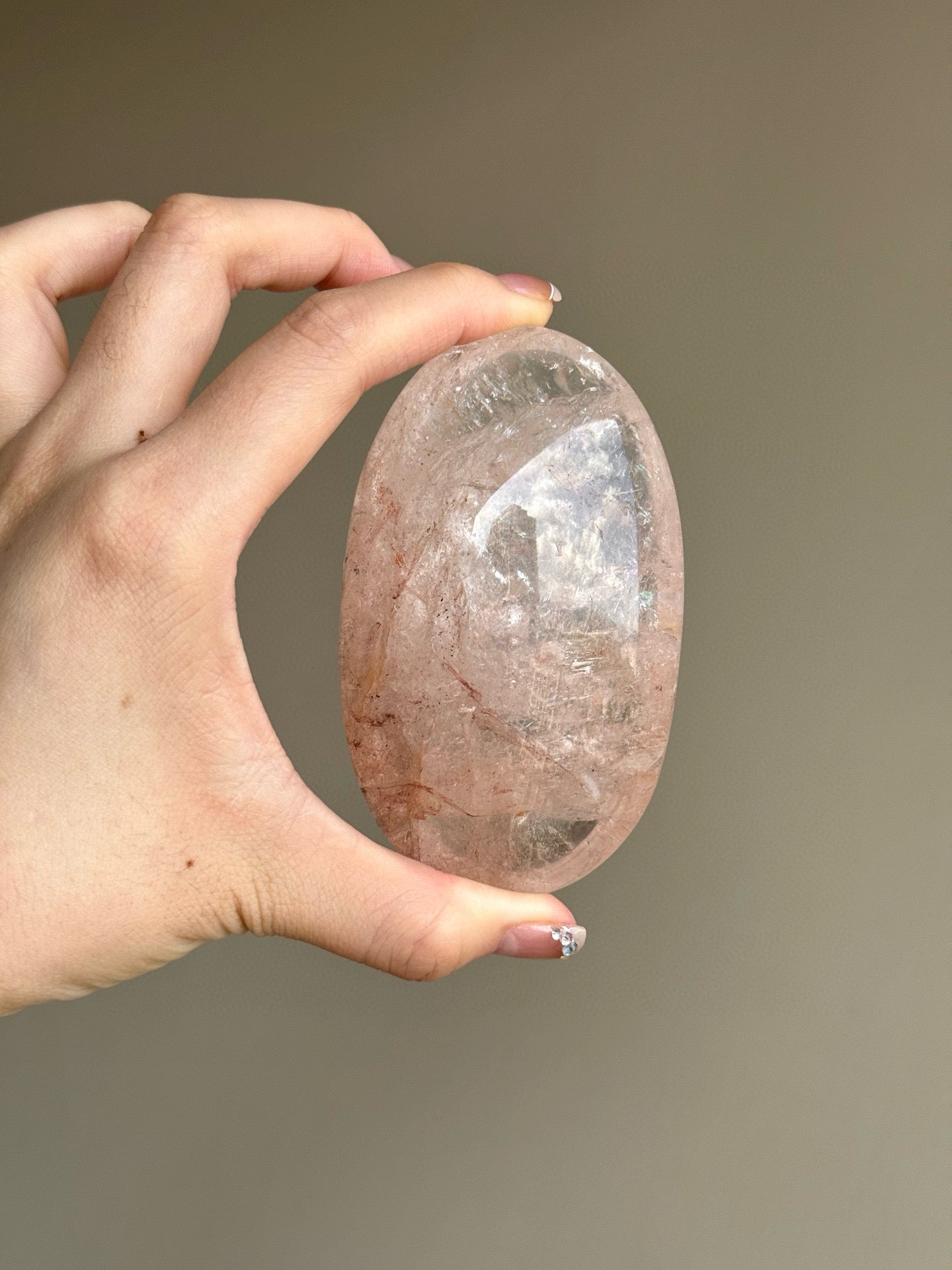 RARE Pink Azeztulite Quartz Palm Stone (A)