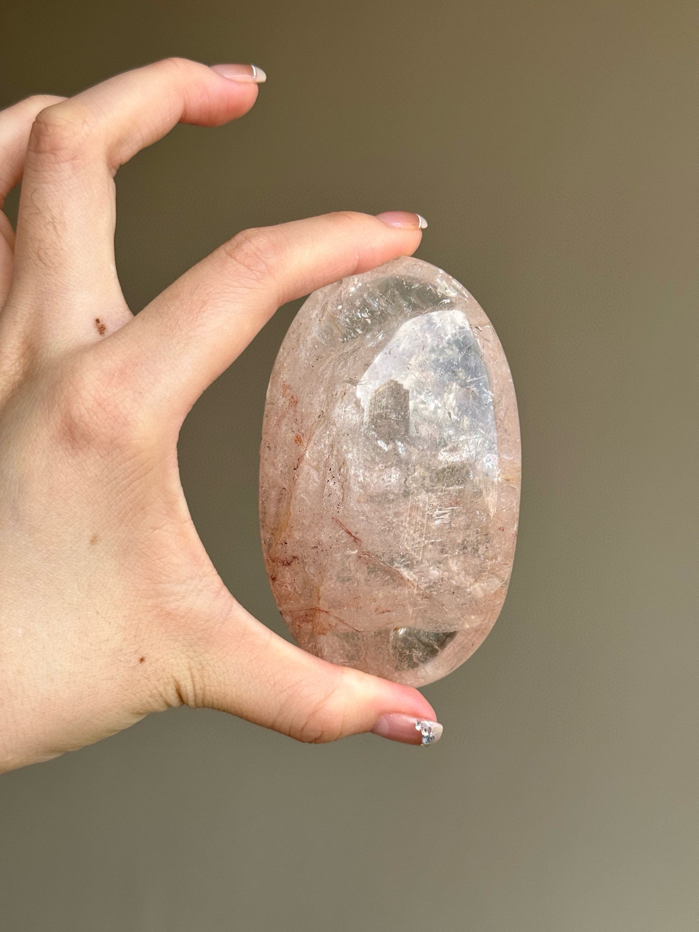 RARE Pink Azeztulite Quartz Palm Stone (A)