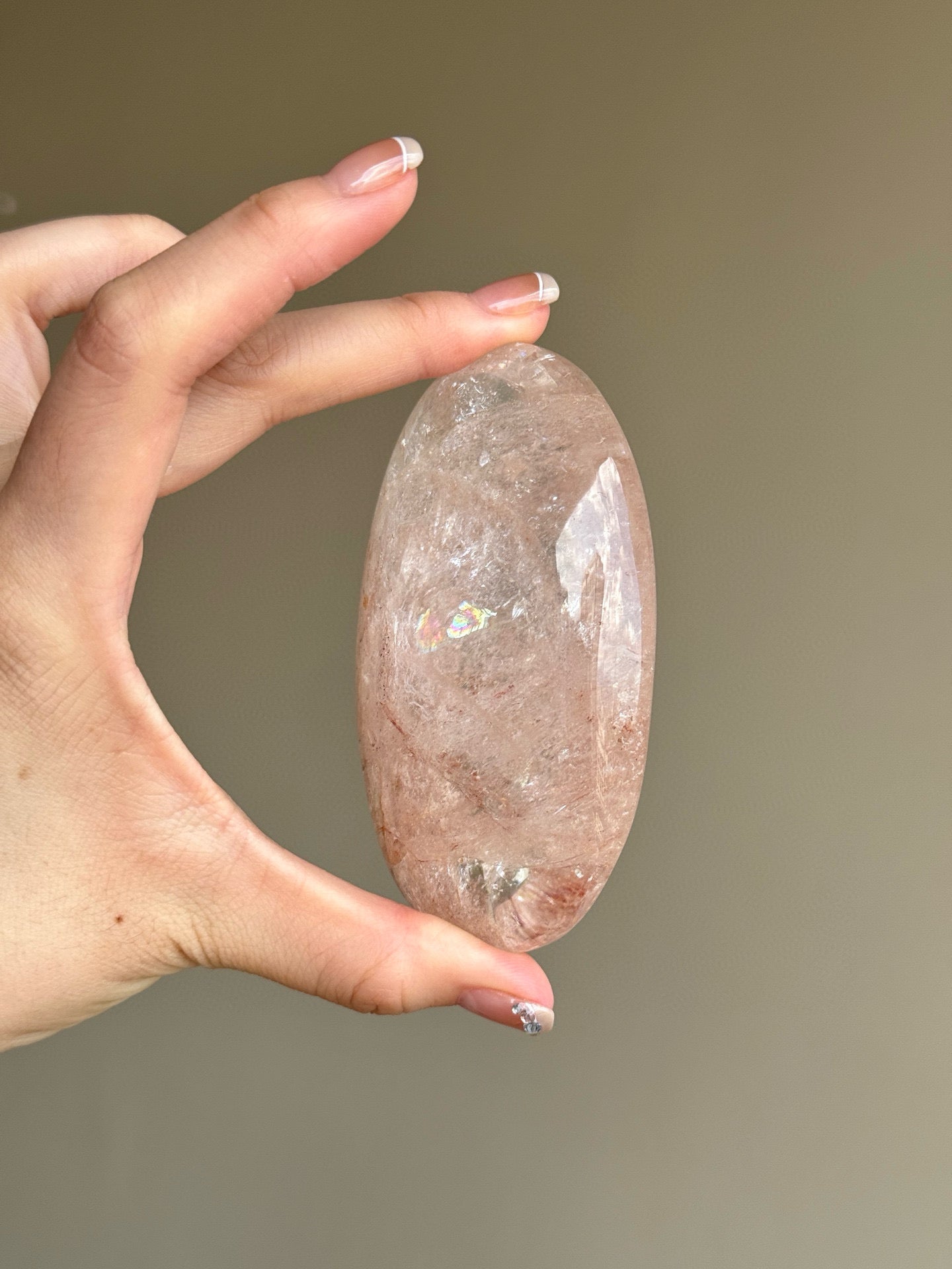 RARE Pink Azeztulite Quartz Palm Stone (A)