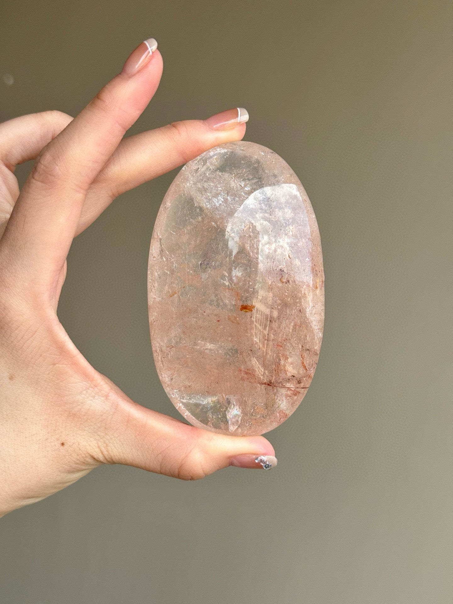 RARE Pink Azeztulite Quartz Palm Stone (A)