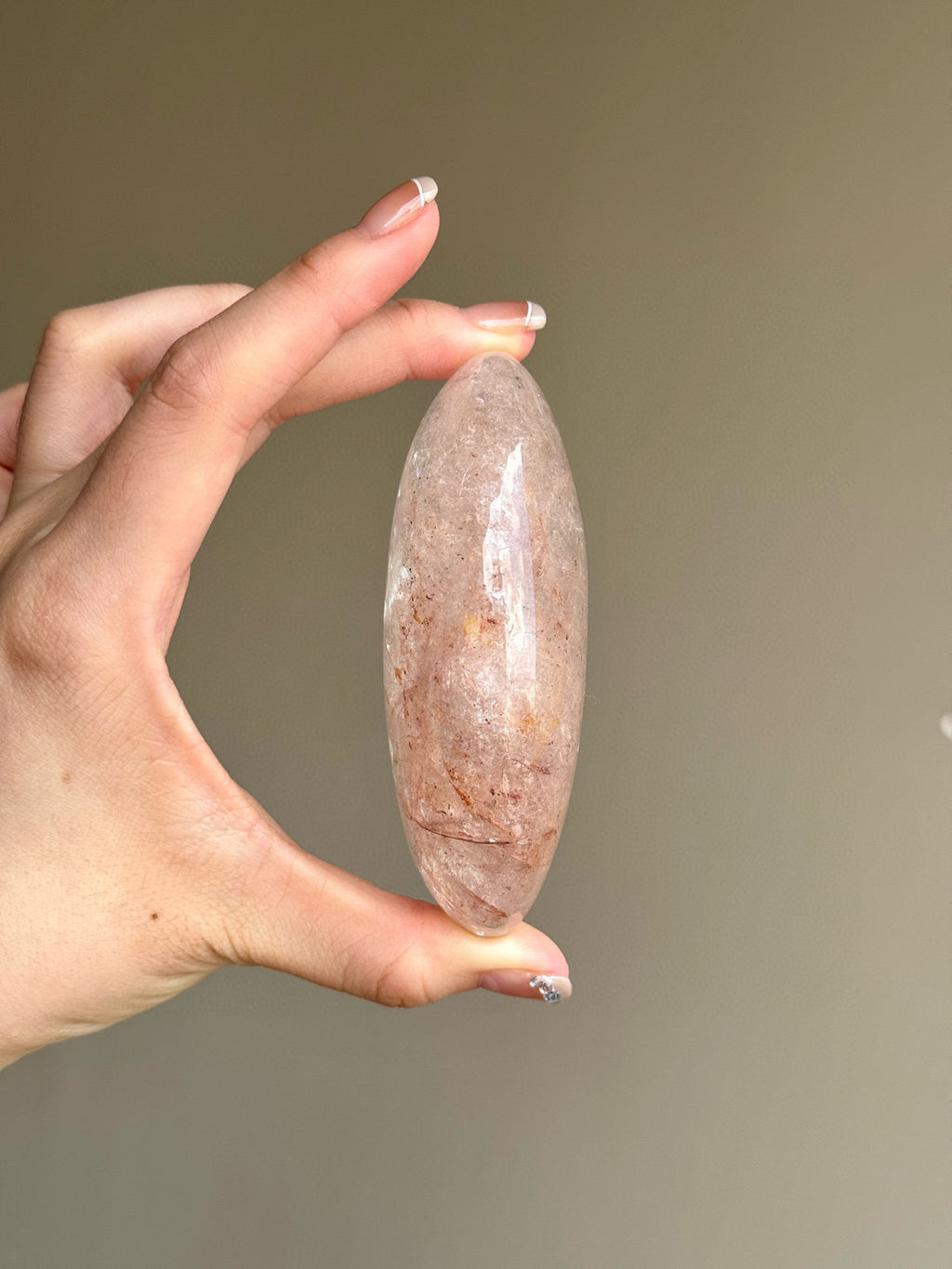 RARE Pink Azeztulite Quartz Palm Stone (A)