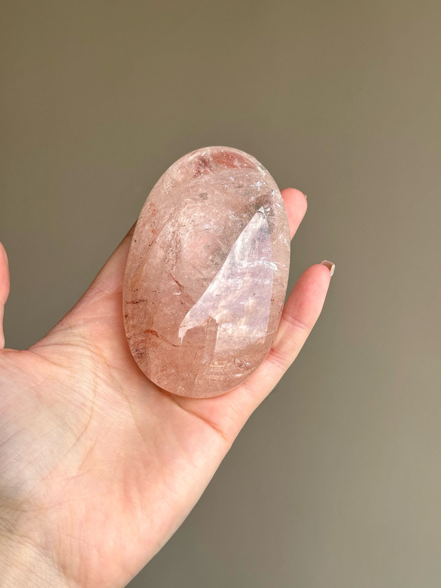 RARE Pink Azeztulite Quartz Palm Stone (A)