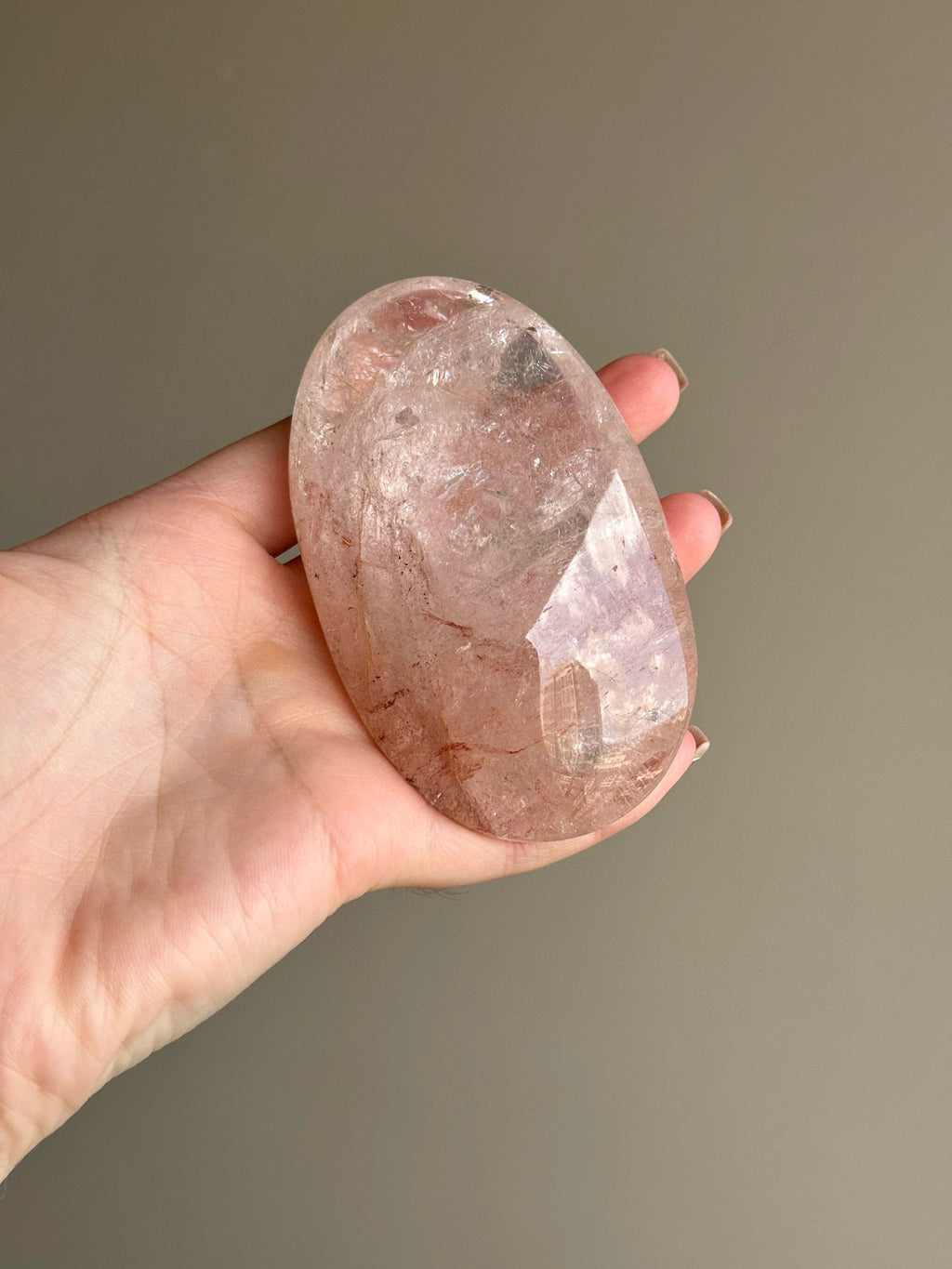RARE Pink Azeztulite Quartz Palm Stone (A)