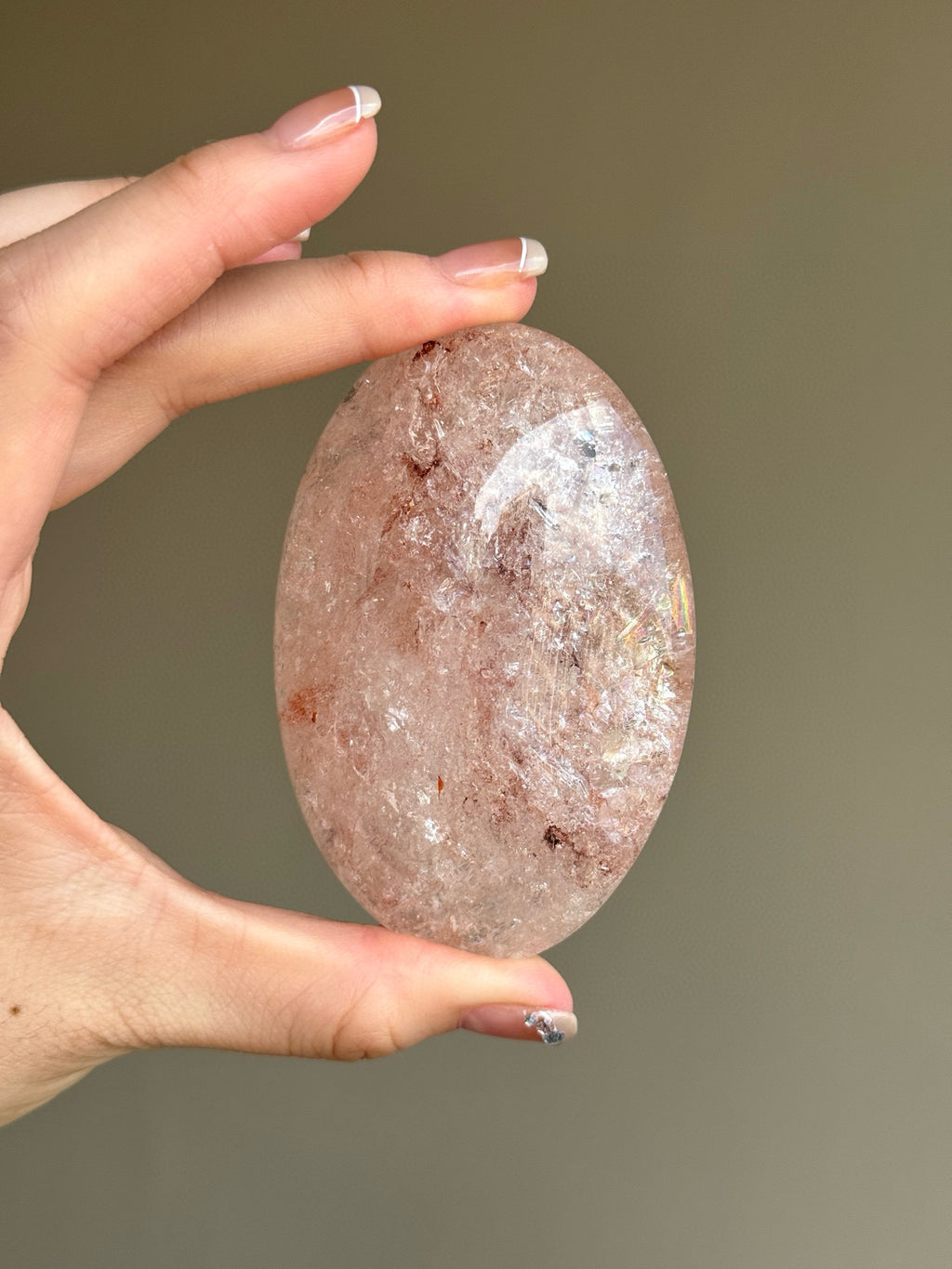 RARE Pink Azeztulite Quartz Palm Stone (C)