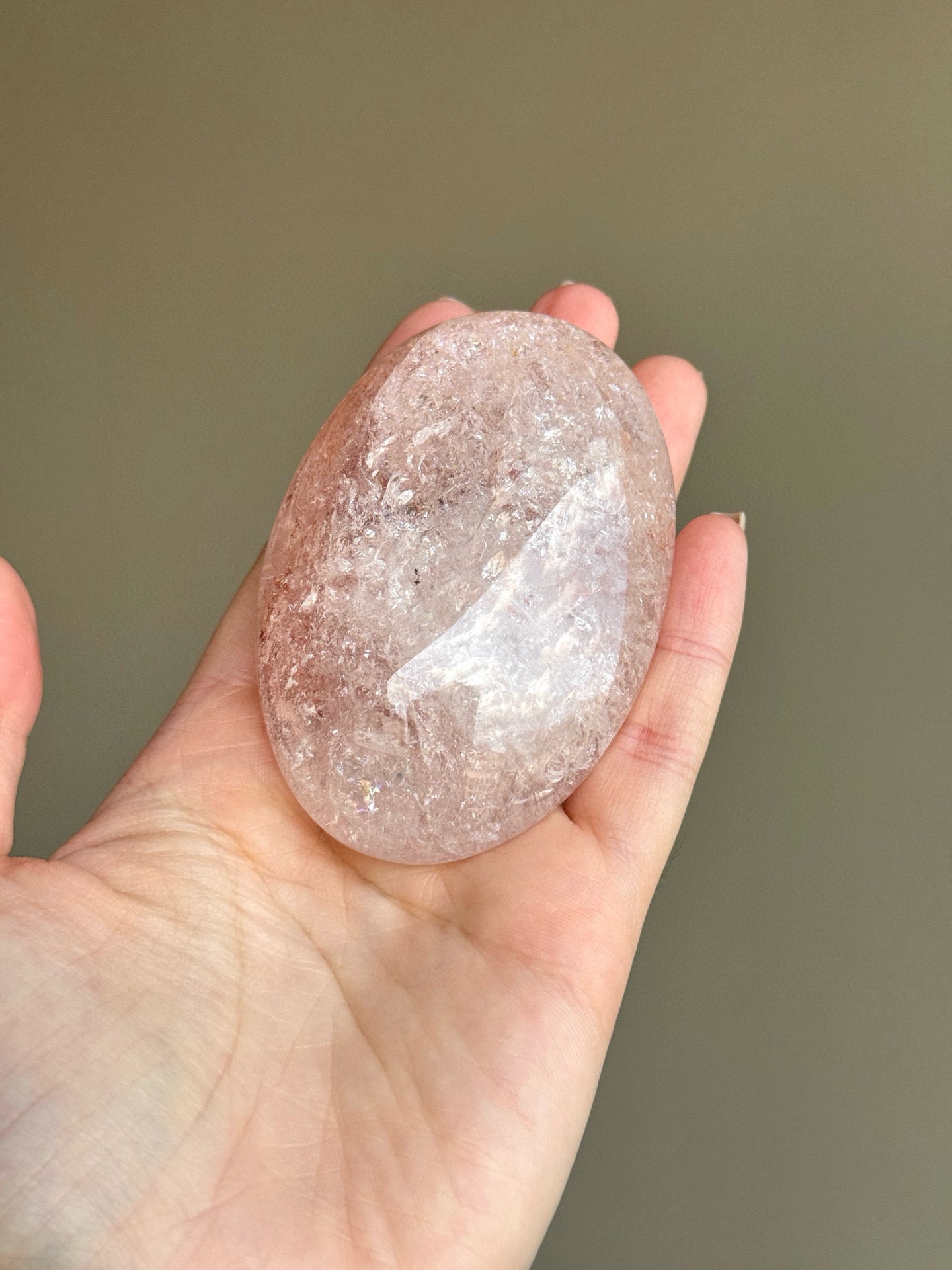 RARE Pink Azeztulite Quartz Palm Stone (C)