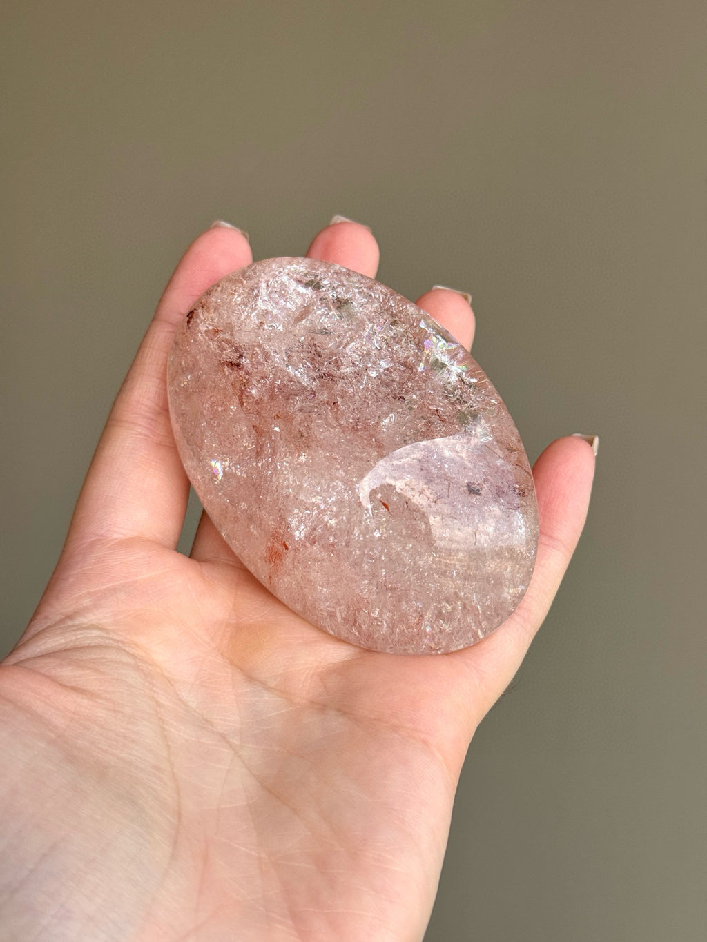 RARE Pink Azeztulite Quartz Palm Stone (C)