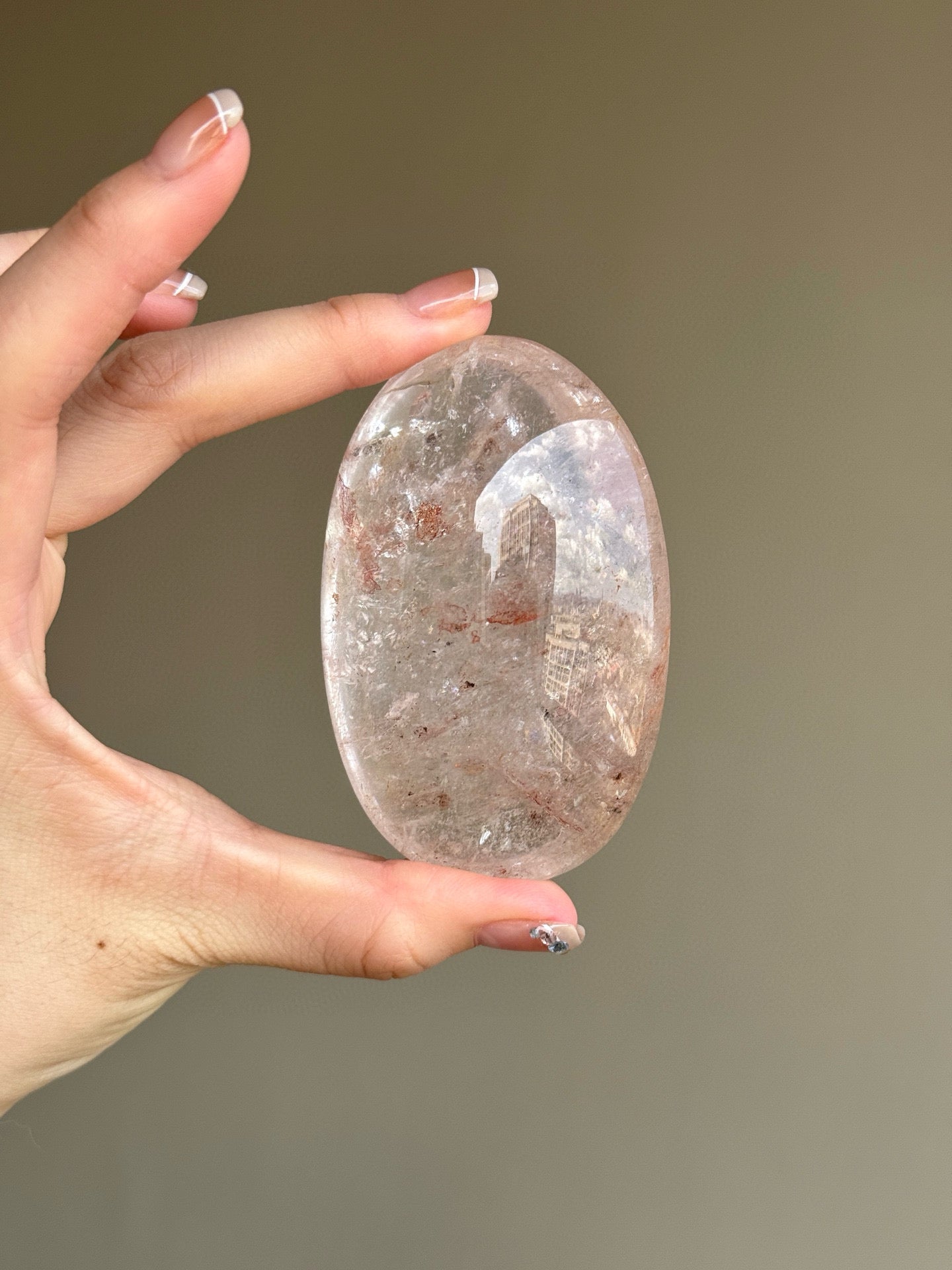 RARE Pink Azeztulite Quartz Palm Stone (D)