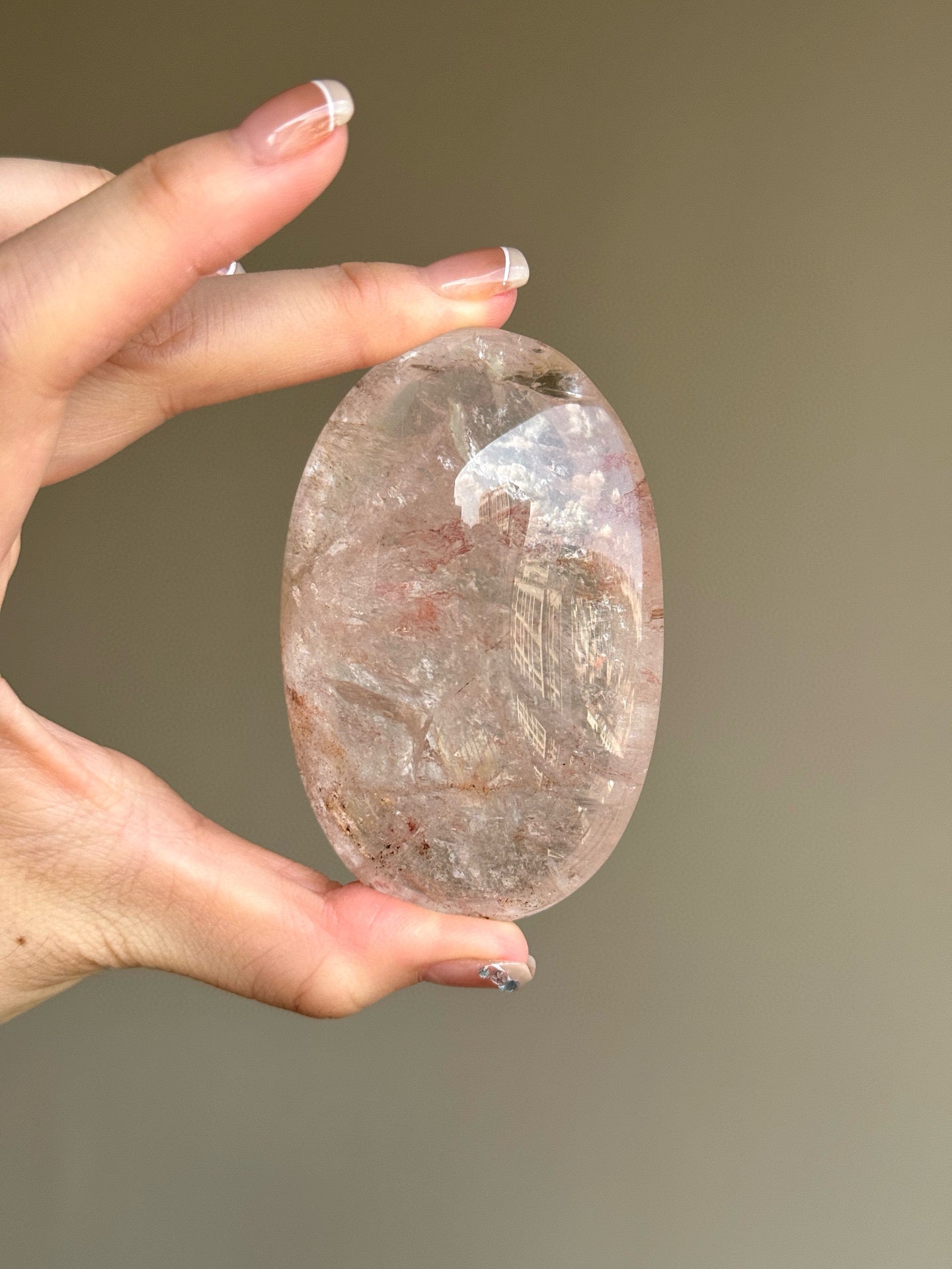 RARE Pink Azeztulite Quartz Palm Stone (D)