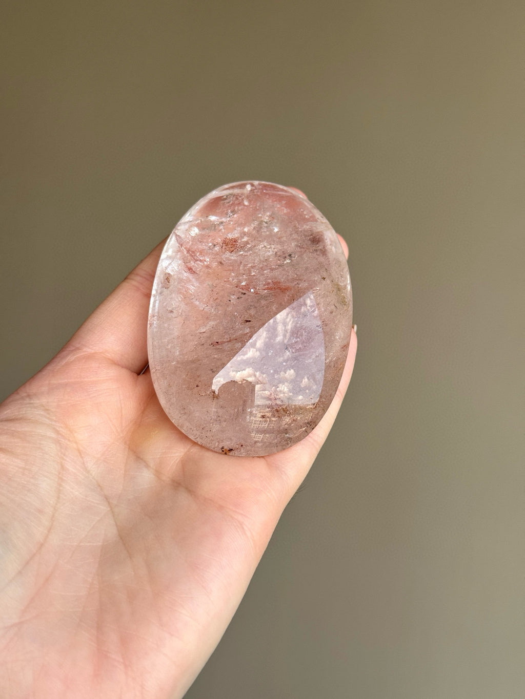 RARE Pink Azeztulite Quartz Palm Stone (D)
