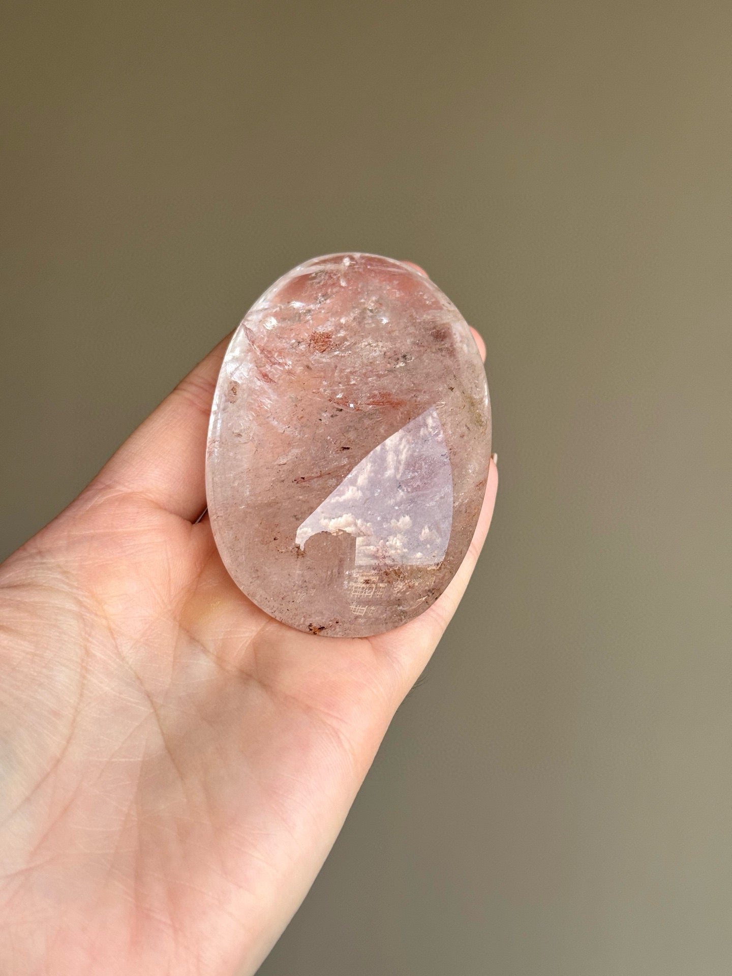 RARE Pink Azeztulite Quartz Palm Stone (D)
