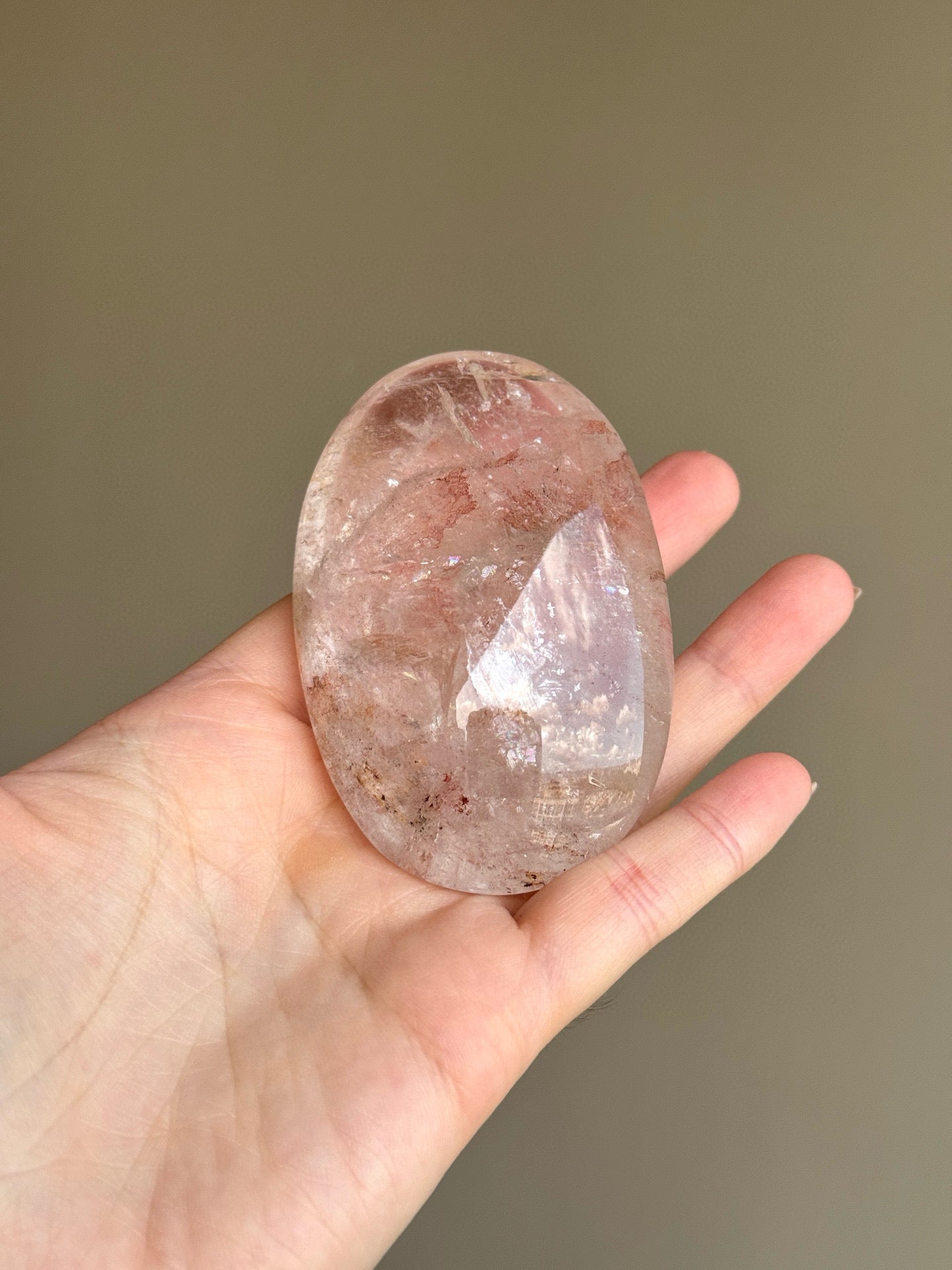 RARE Pink Azeztulite Quartz Palm Stone (D)