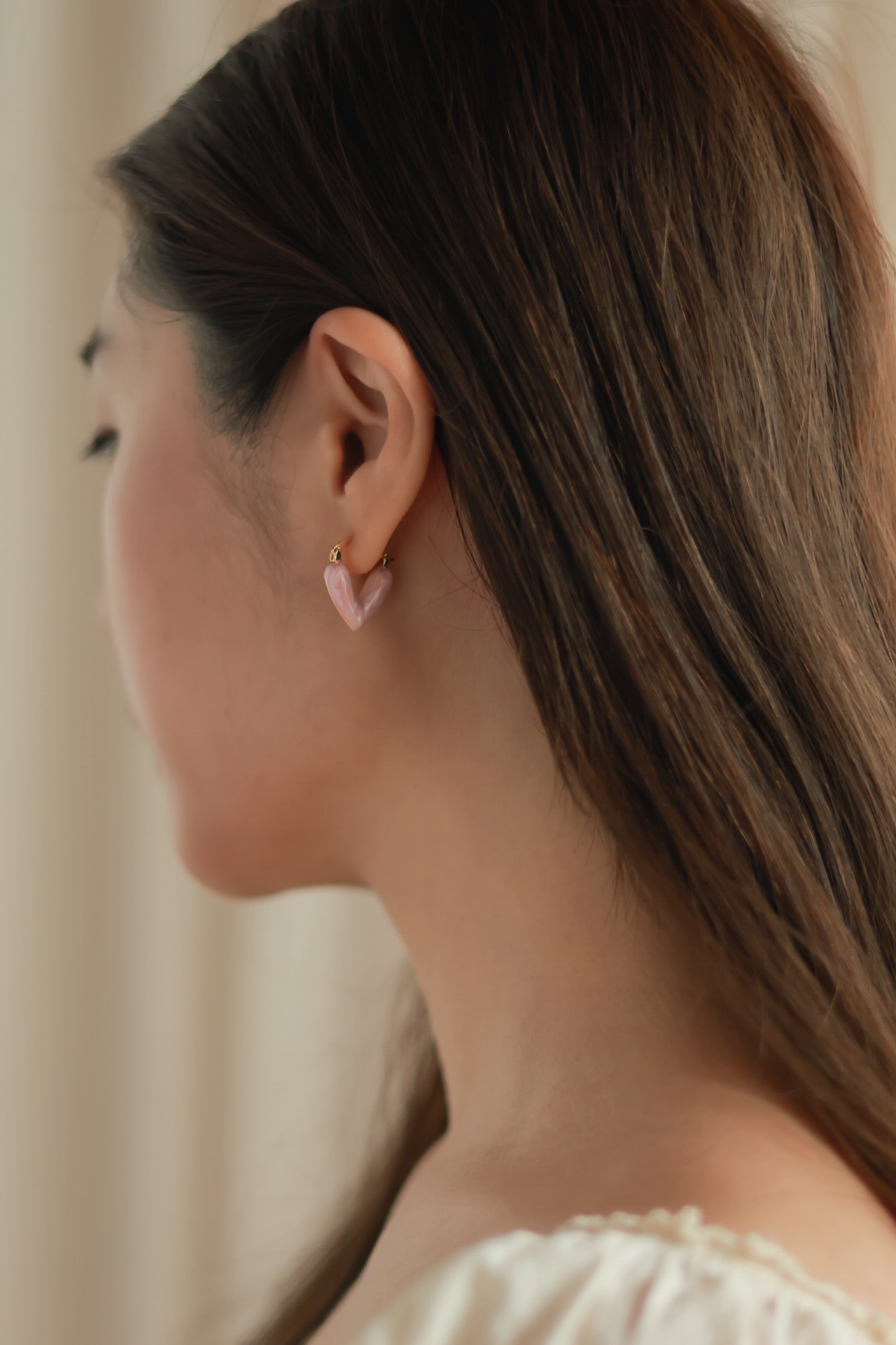 Enamel Pink Heart Earrings