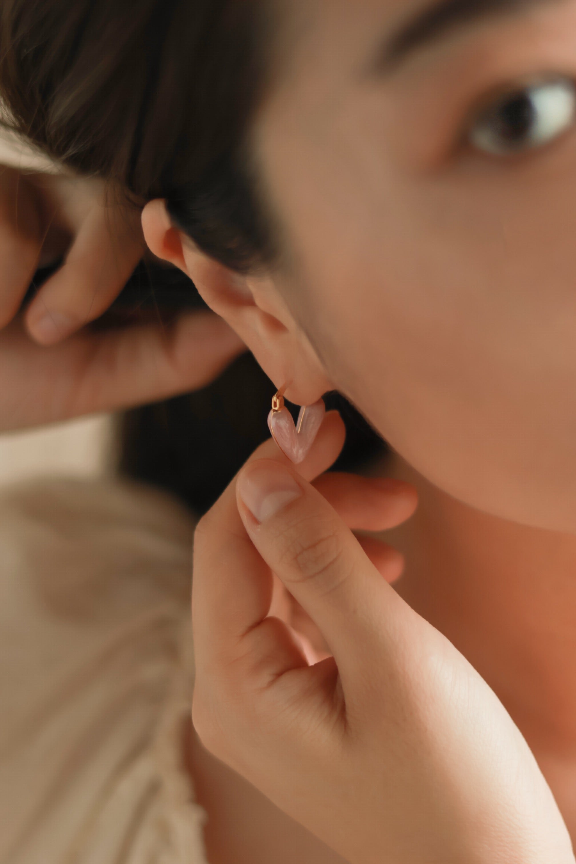 Enamel Pink Heart Earrings