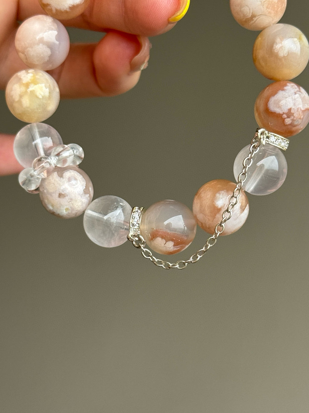 Flower Agate Mixed Crystal Bracelet (with Charm)