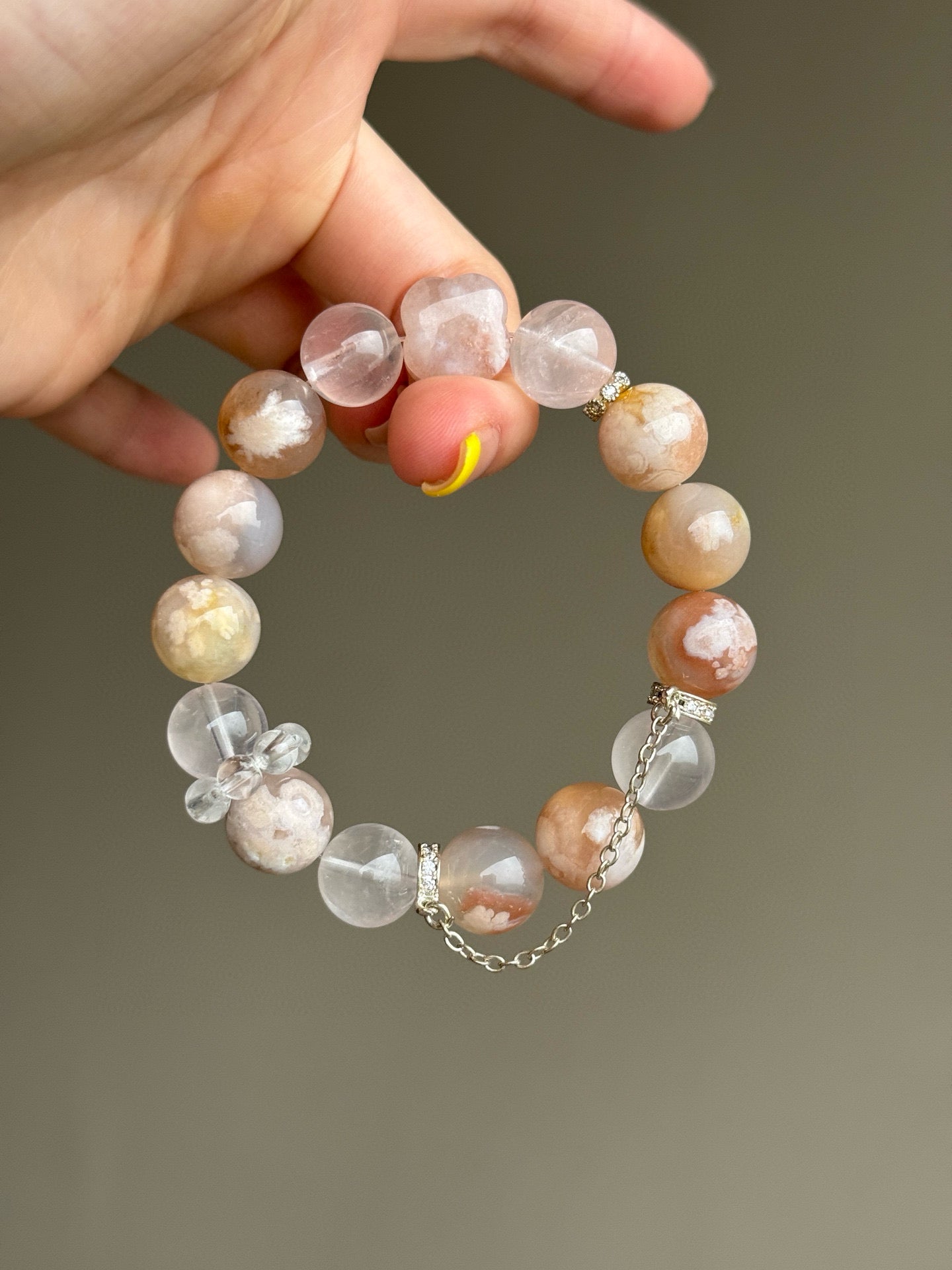 Flower Agate Mixed Crystal Bracelet (with Charm)