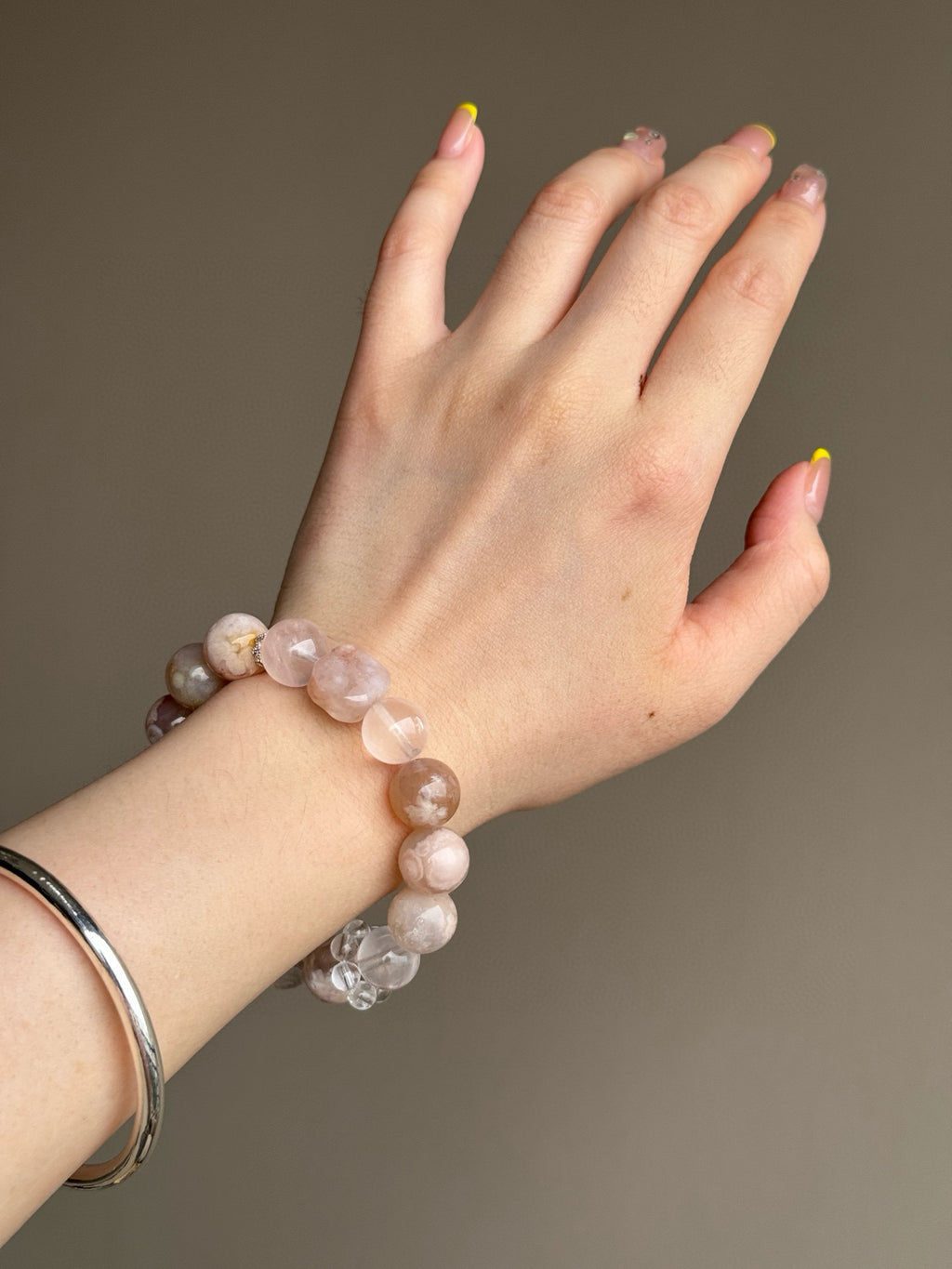 Flower Agate Mixed Crystal Bracelet (with Charm)