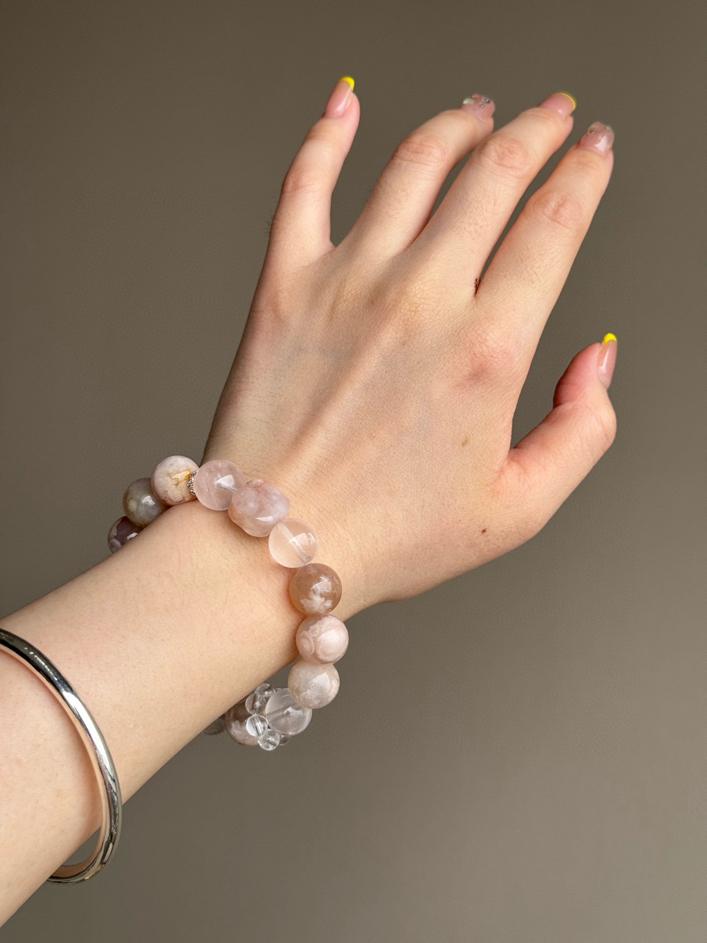 Flower Agate Mixed Crystal Bracelet (with Charm)